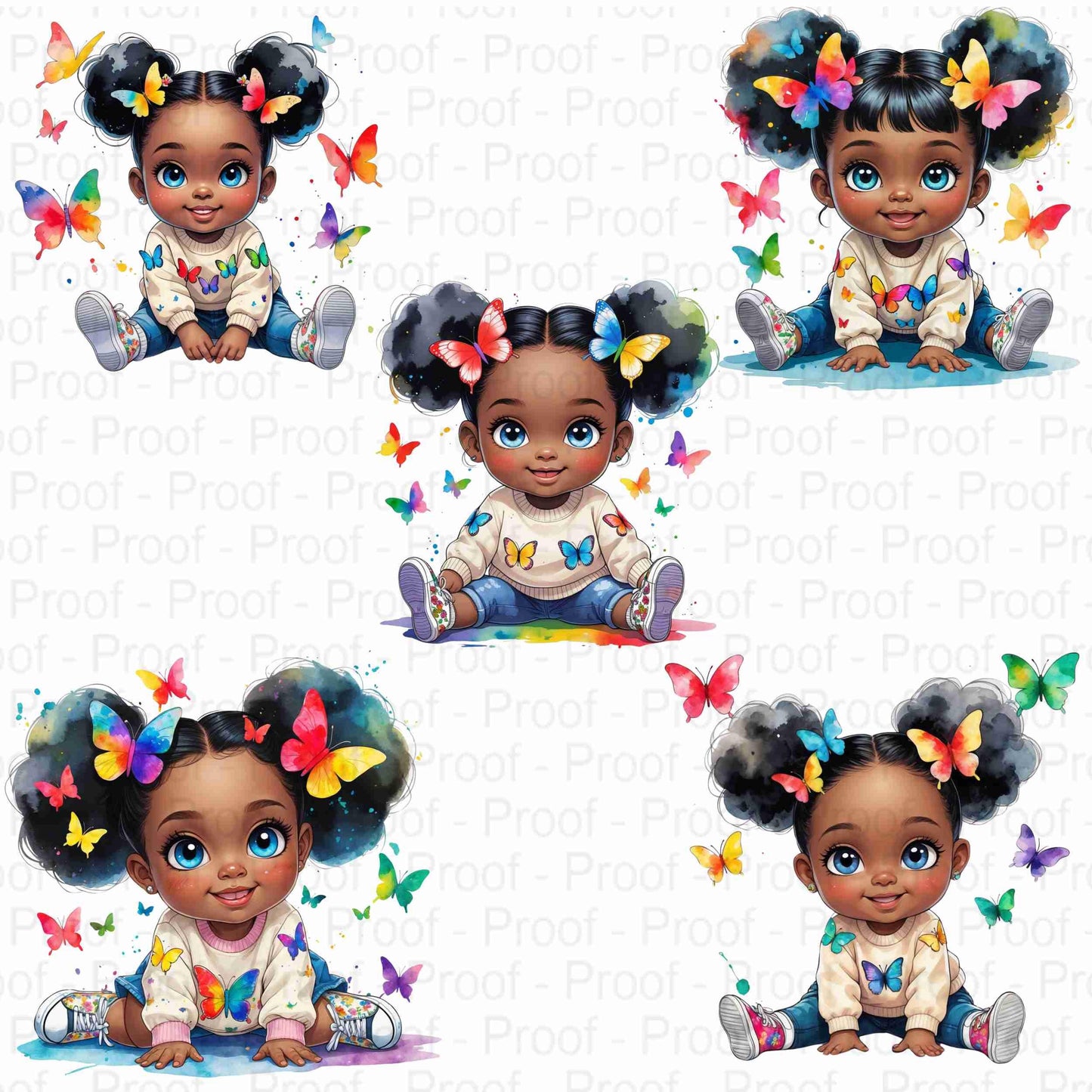 Rainbow Butterfly Black Girl PNG Bundle | 5 High-Res Sublimation Files for T-Shirts, Mugs, Tote Bags | Transparent Background, 300 DPI Digital File Style-Junction Custom Designs & Prints