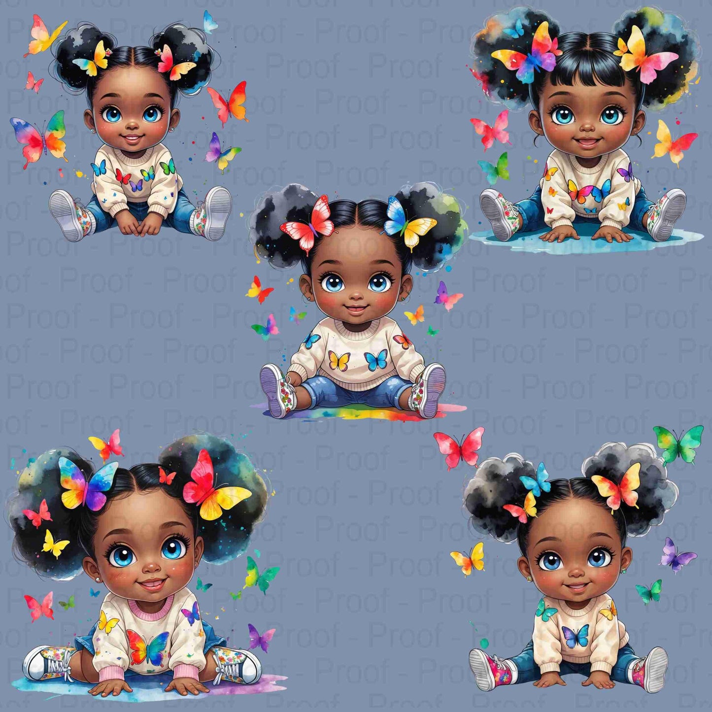 Rainbow Butterfly Black Girl PNG Bundle | 5 High-Res Sublimation Files for T-Shirts, Mugs, Tote Bags | Transparent Background, 300 DPI Digital File Style-Junction Custom Designs & Prints