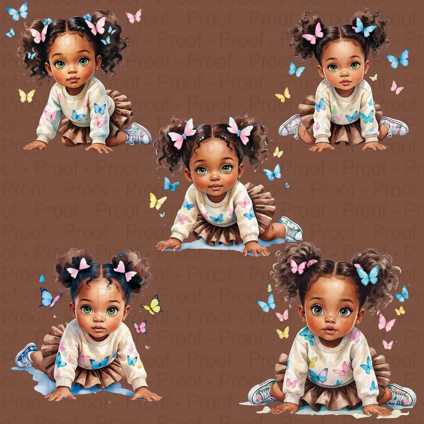 Whimsical Black Girl Butterfly Clipart Bundle | 5 PNGs | Watercolor Toddler Art for Sublimation, T-Shirts, Mugs, Tote Bags | 300 DPI Digital File Style-Junction Custom Designs & Prints