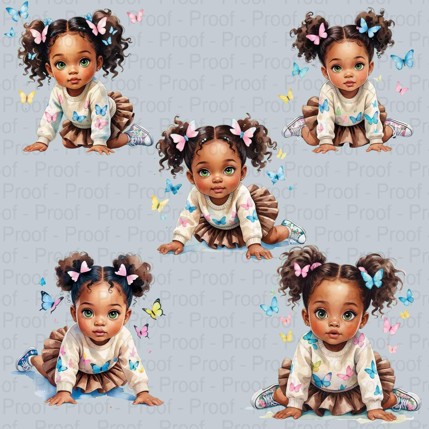 Whimsical Black Girl Butterfly Clipart Bundle | 5 PNGs | Watercolor Toddler Art for Sublimation, T-Shirts, Mugs, Tote Bags | 300 DPI Digital File Style-Junction Custom Designs & Prints