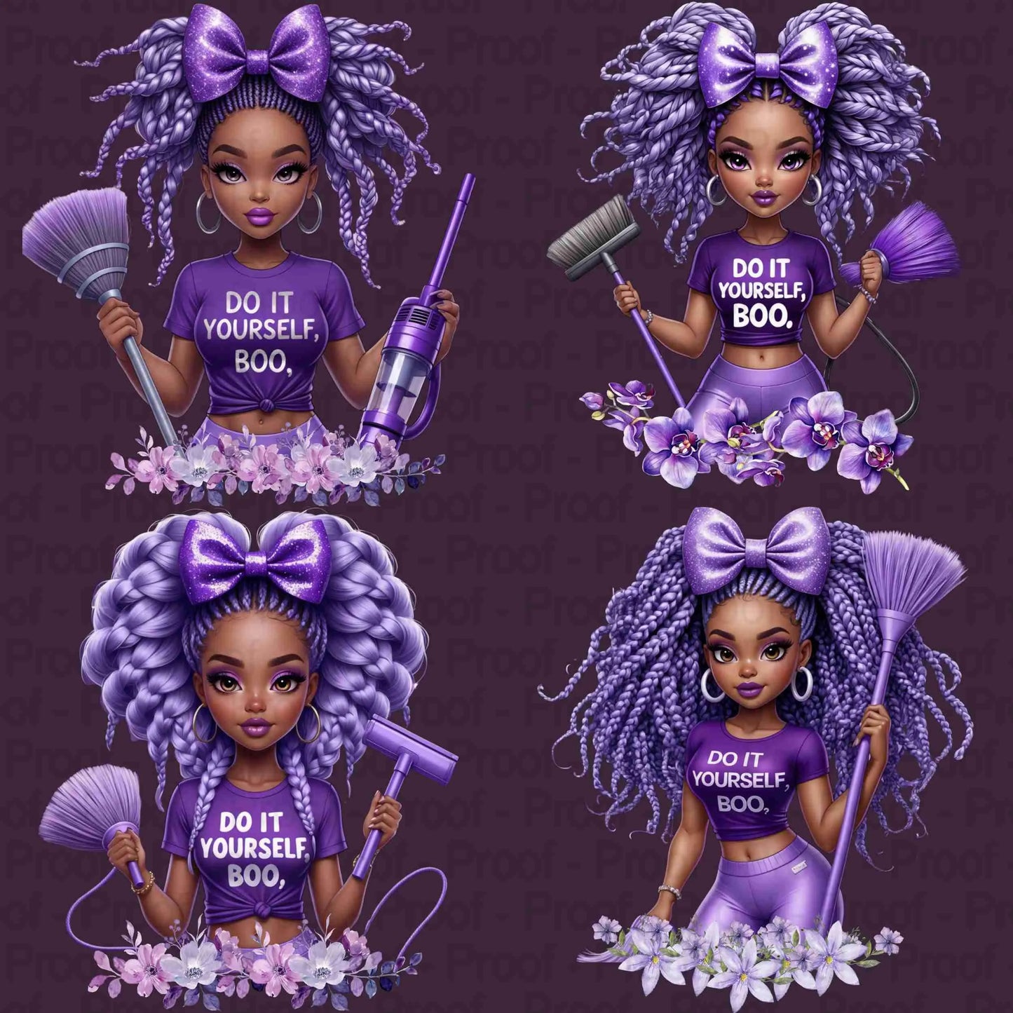 Black Girl Lavender Clipart Bundle “Do It Yourself Boo” | 4 High-Res Sublimation PNGs | Transparent, 300 DPI for Shirts, Mugs, Totes & More Digital File Style-Junction Custom Designs & Prints