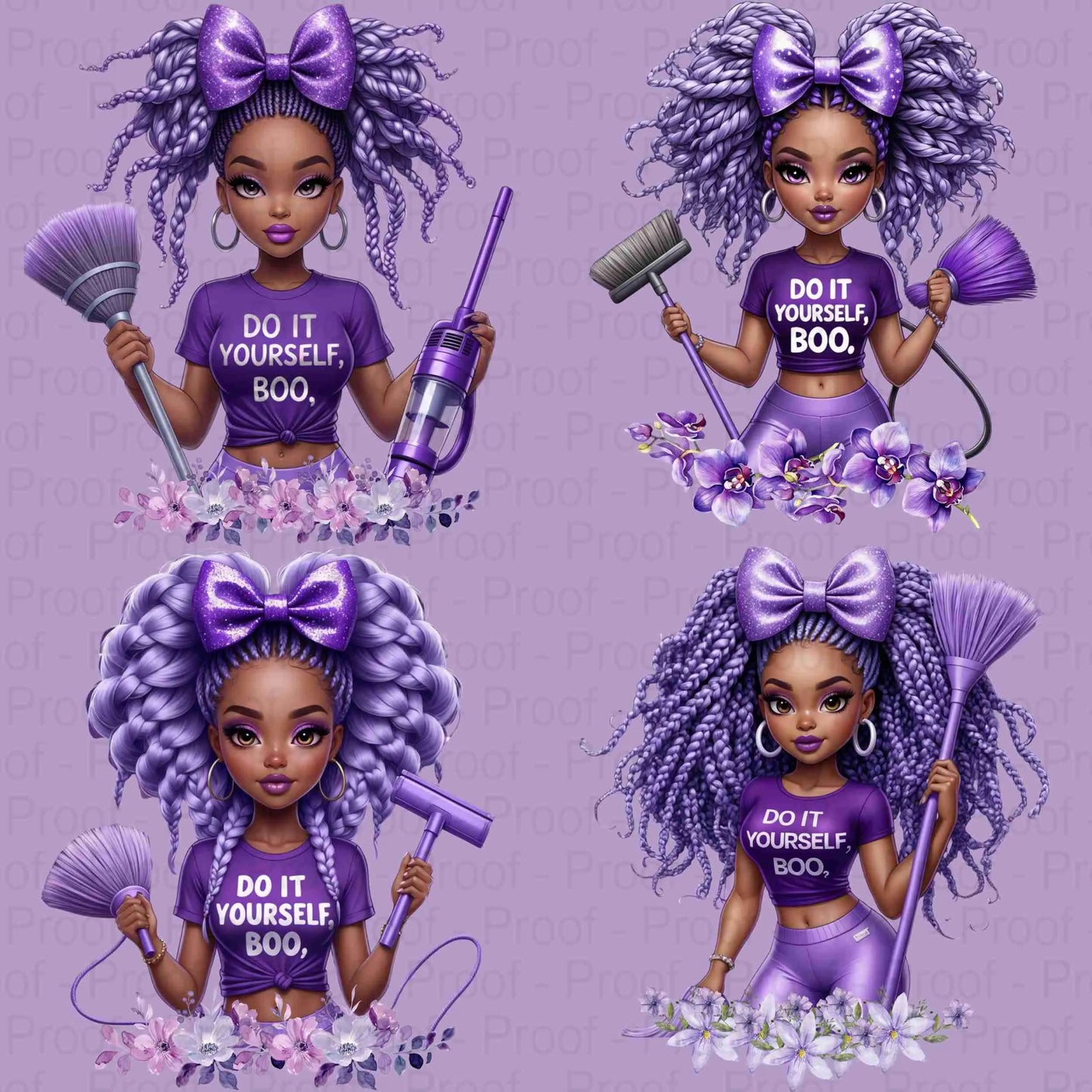 Black Girl Lavender Clipart Bundle “Do It Yourself Boo” | 4 High-Res Sublimation PNGs | Transparent, 300 DPI for Shirts, Mugs, Totes & More Digital File Style-Junction Custom Designs & Prints