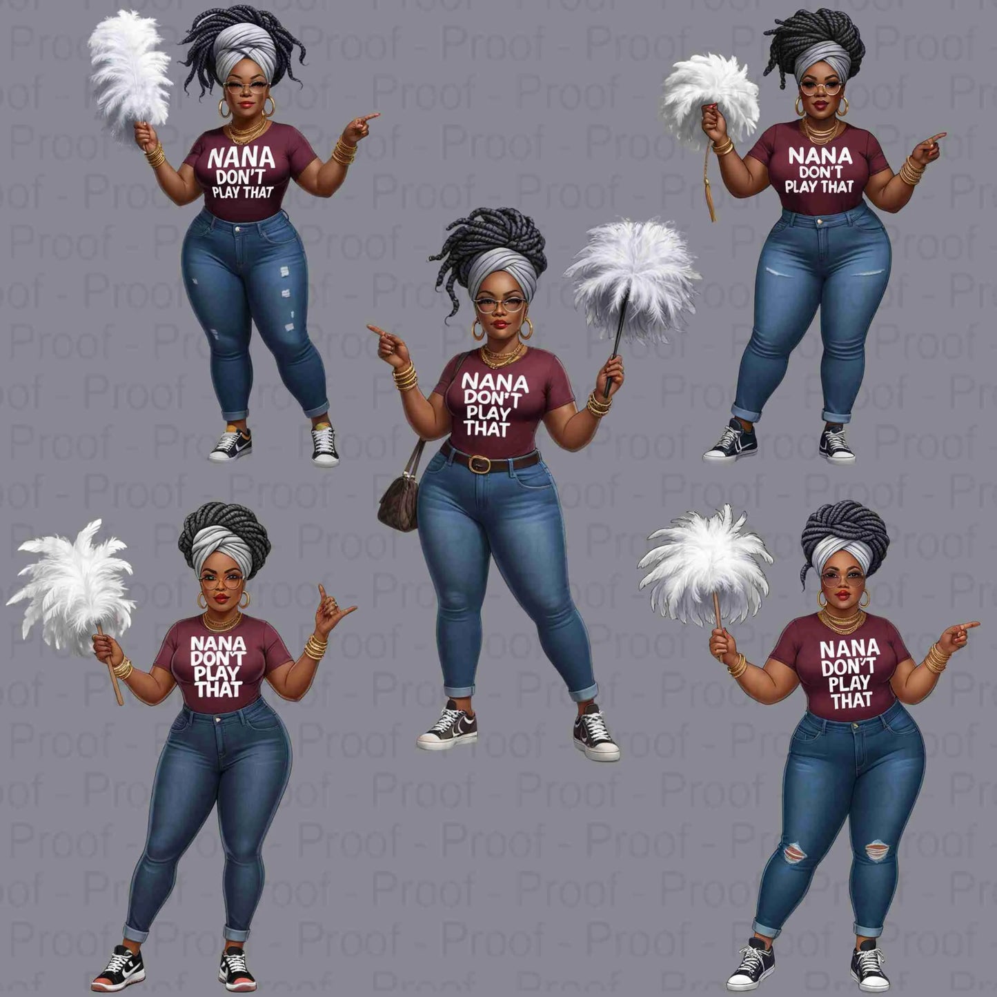 Curvy Nana PNG Bundle | “Nana Don’t Play That” Transparent Clipart for Sublimation | 5 High-Res PNGs for Shirts, Mugs, Tote Bags & More Digital File Style-Junction Custom Designs & Prints