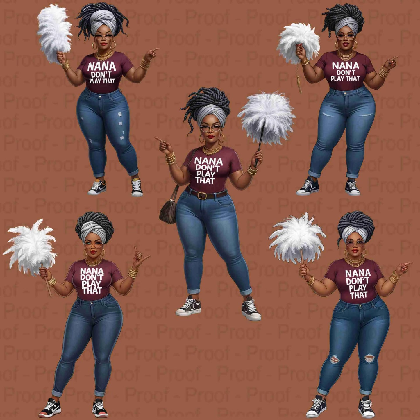 Curvy Nana PNG Bundle | “Nana Don’t Play That” Transparent Clipart for Sublimation | 5 High-Res PNGs for Shirts, Mugs, Tote Bags & More Digital File Style-Junction Custom Designs & Prints