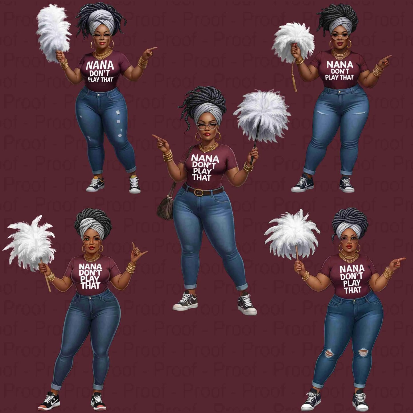 Curvy Nana PNG Bundle | “Nana Don’t Play That” Transparent Clipart for Sublimation | 5 High-Res PNGs for Shirts, Mugs, Tote Bags & More Digital File Style-Junction Custom Designs & Prints
