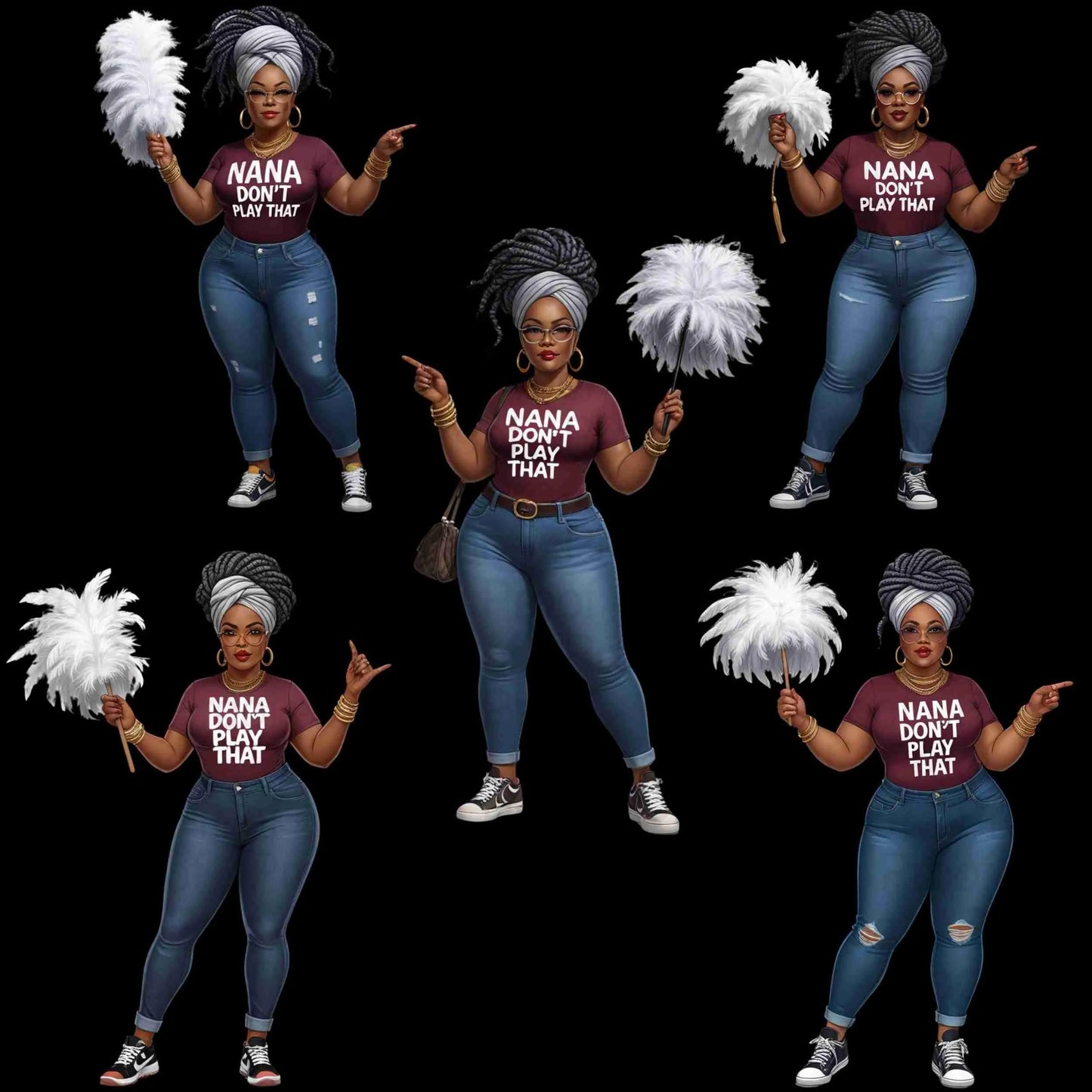 Curvy Nana PNG Bundle | “Nana Don’t Play That” Transparent Clipart for Sublimation | 5 High-Res PNGs for Shirts, Mugs, Tote Bags & More Digital File Style-Junction Custom Designs & Prints