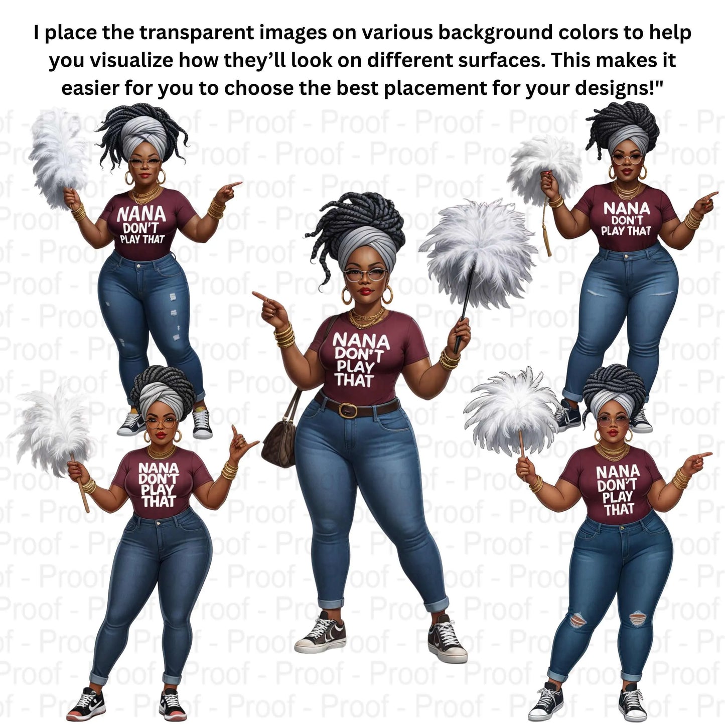 Curvy Nana PNG Bundle | “Nana Don’t Play That” Transparent Clipart for Sublimation | 5 High-Res PNGs for Shirts, Mugs, Tote Bags & More Digital File Style-Junction Custom Designs & Prints
