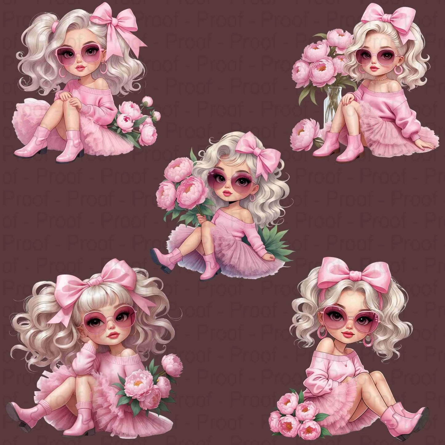 Blush Pink Chic Girl PNG Bundle | 5 High-Res Transparent Clipart Files for Sublimation on T-Shirts, Mugs, Tote Bags & More Digital File Style-Junction Custom Designs & Prints