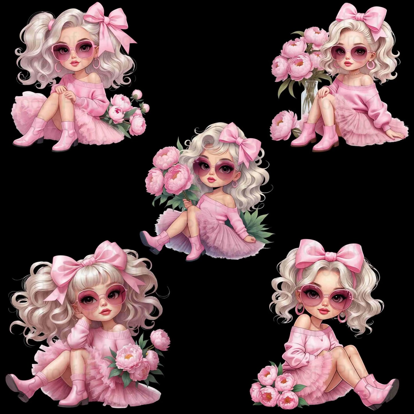 Blush Pink Chic Girl PNG Bundle | 5 High-Res Transparent Clipart Files for Sublimation on T-Shirts, Mugs, Tote Bags & More Digital File Style-Junction Custom Designs & Prints