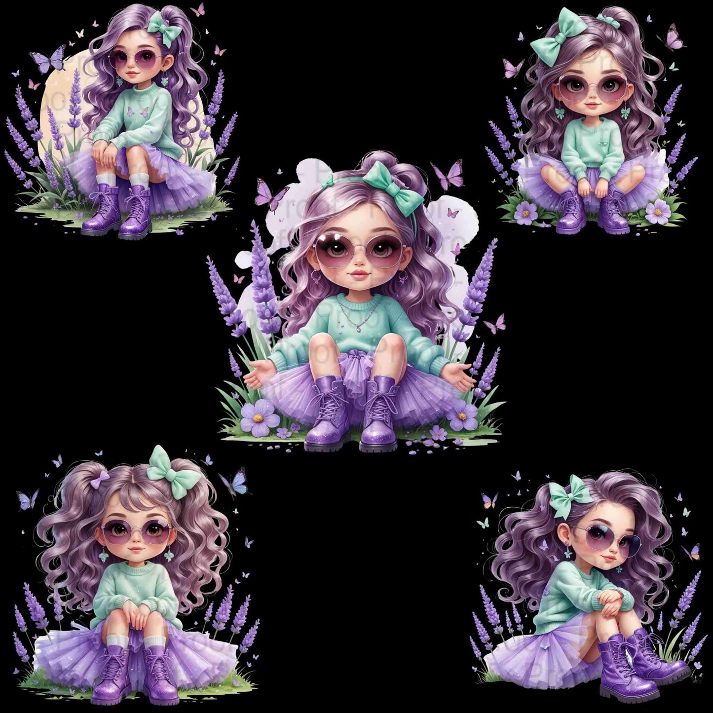 Lavender Mint Fairy Girl PNG Bundle | 5 High-Res Transparent Clipart Files for Sublimation on T-Shirts, Mugs, Tote Bags & More Digital File Style-Junction Custom Designs & Prints