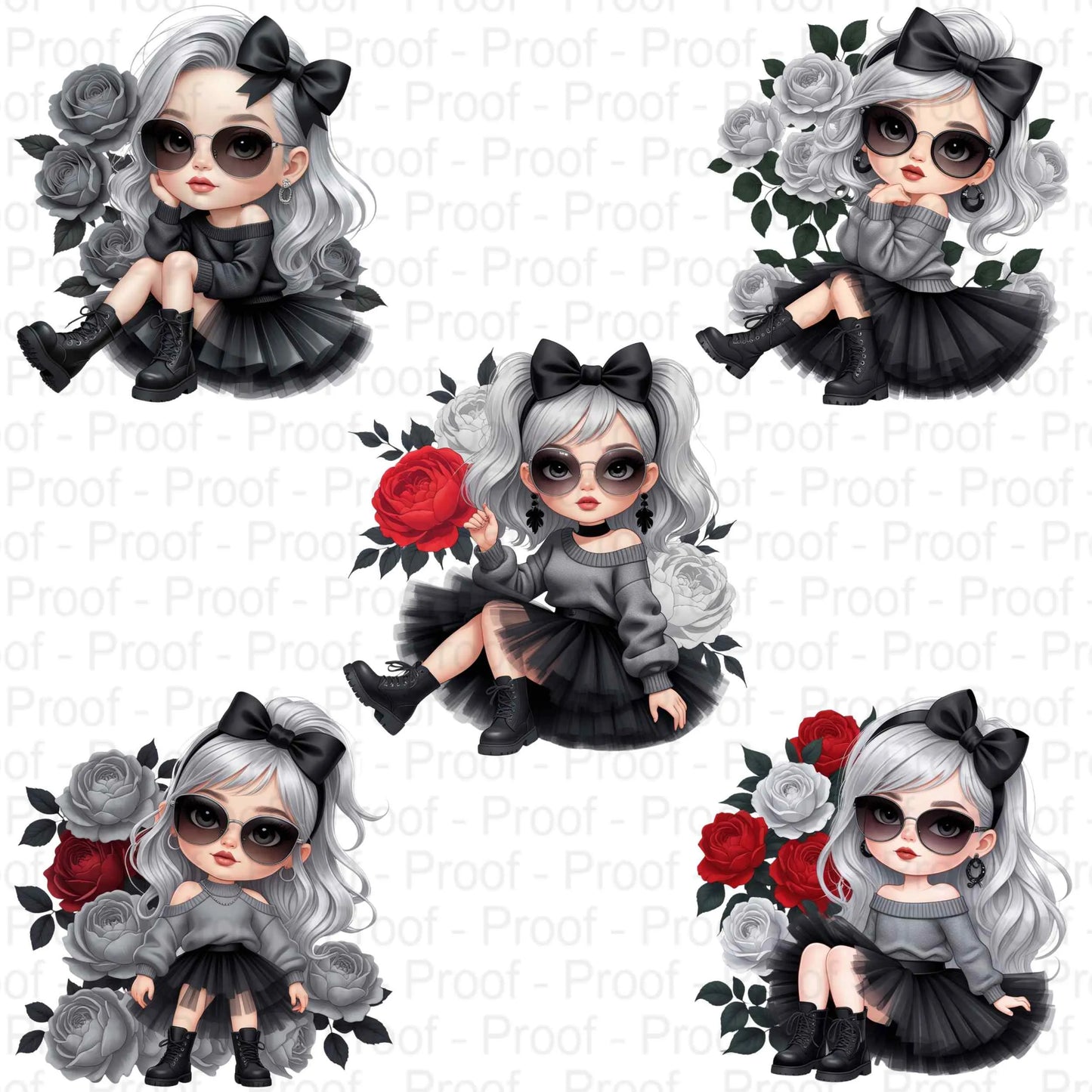 Monochrome Queen PNG Bundle | 5 Grayscale Fashion Girl Clipart Files | High-Res Transparent PNG for Sublimation, Mugs, Apparel & More Digital File Style-Junction Custom Designs & Prints