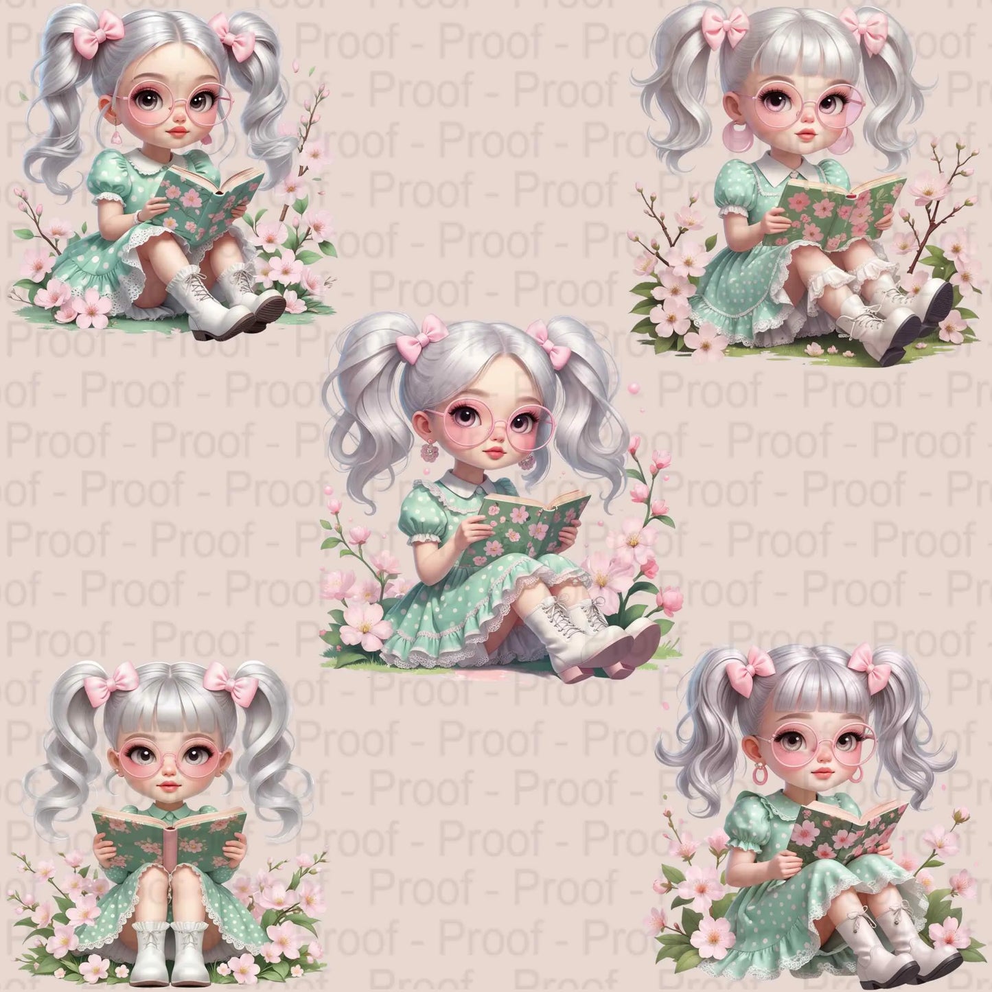Vintage Spring Blossom Girl Clipart PNG Bundle | 5 Transparent High-Res Files for Sublimation T-Shirts, Mugs, Wall Art & Crafts Digital File Style-Junction Custom Designs & Prints