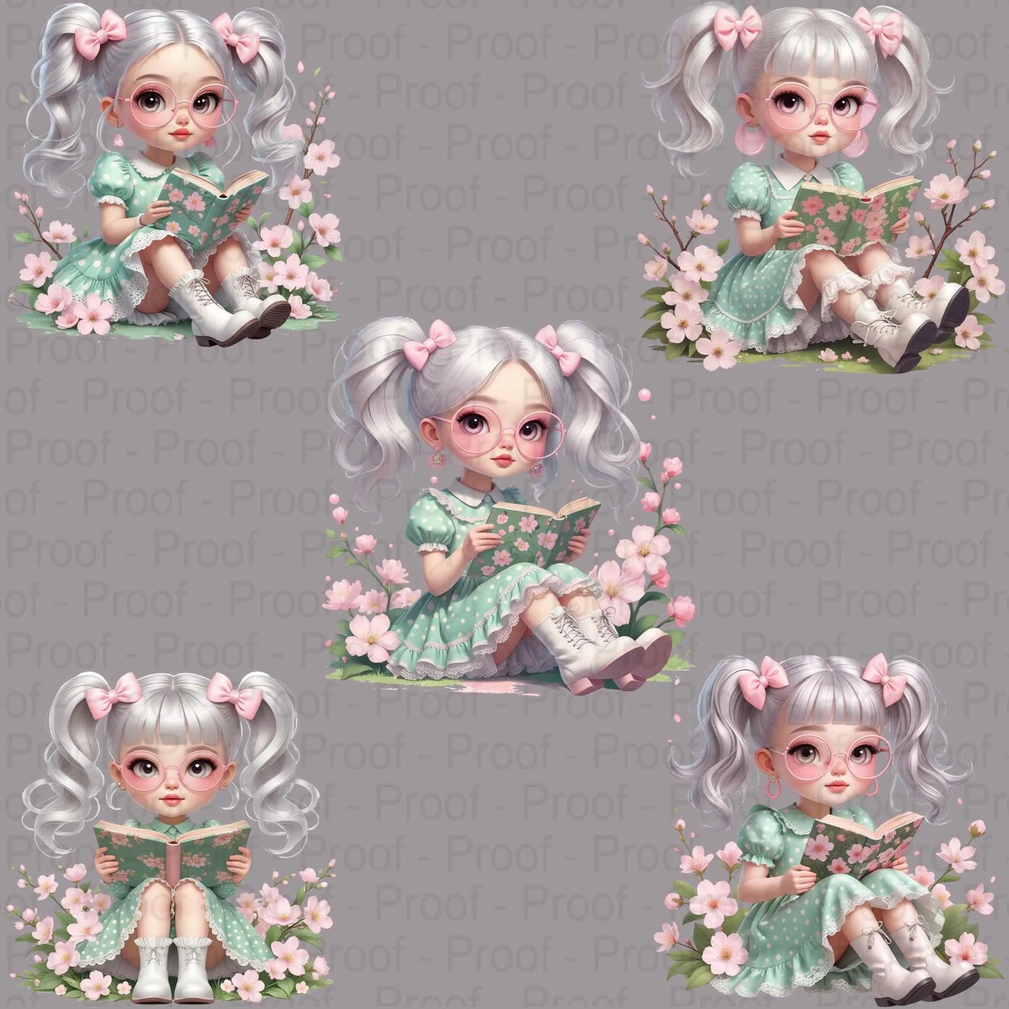 Vintage Spring Blossom Girl Clipart PNG Bundle | 5 Transparent High-Res Files for Sublimation T-Shirts, Mugs, Wall Art & Crafts Digital File Style-Junction Custom Designs & Prints
