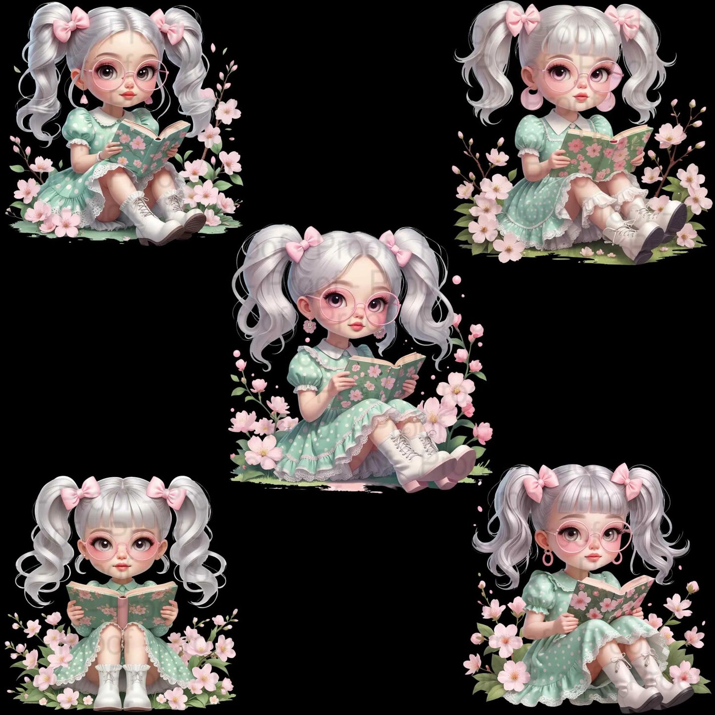 Vintage Spring Blossom Girl Clipart PNG Bundle | 5 Transparent High-Res Files for Sublimation T-Shirts, Mugs, Wall Art & Crafts Digital File Style-Junction Custom Designs & Prints