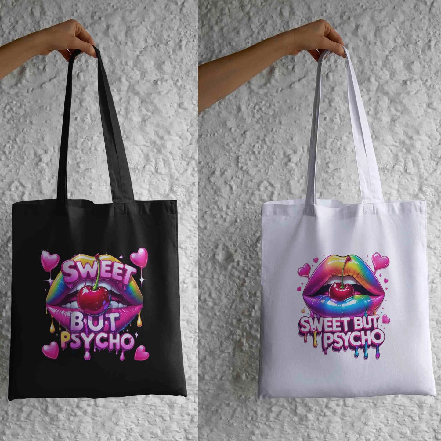 Sweet But Psycho Lips PNG Bundle | 4 Neon Rainbow Drip Cherry Mouth Sublimation Transparent Files for T-Shirts, Mugs, Stickers & More Digital File Style-Junction Custom Designs & Prints