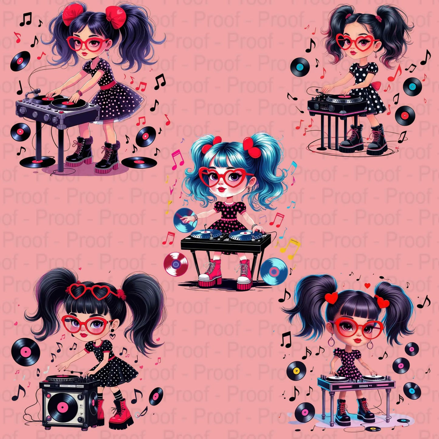 Retro DJ Girl PNG Bundle – 5 High-Res Transparent Clipart Files for Sublimation on Shirts, Mugs, Stickers, Tote Bags & Crafts Digital File Style-Junction Custom Designs & Prints