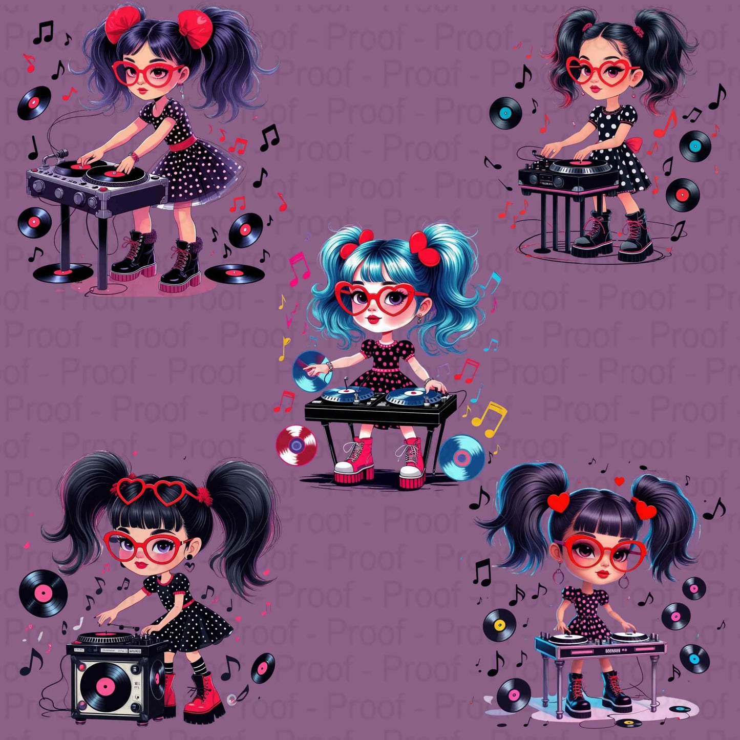 Retro DJ Girl PNG Bundle – 5 High-Res Transparent Clipart Files for Sublimation on Shirts, Mugs, Stickers, Tote Bags & Crafts Digital File Style-Junction Custom Designs & Prints