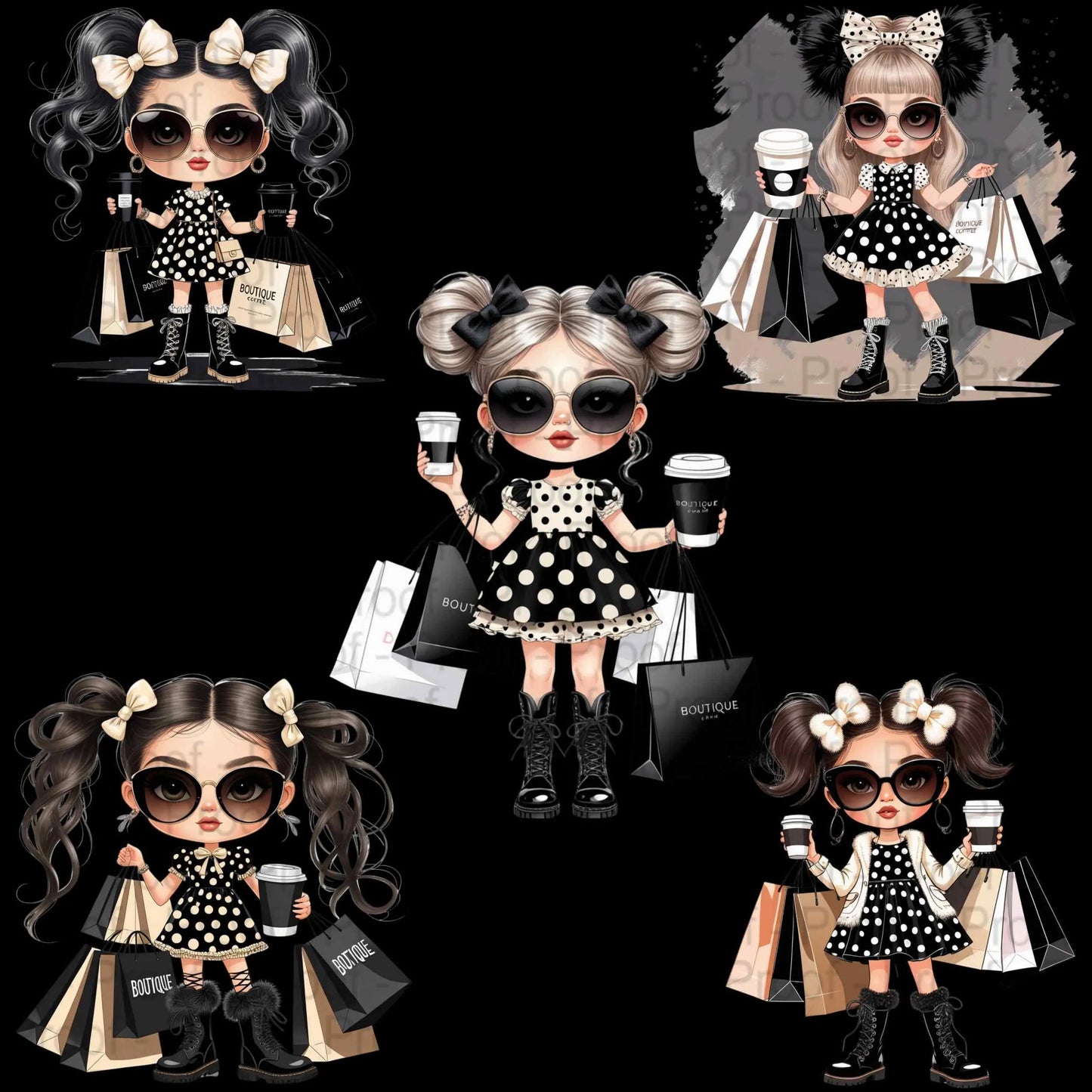 Fashion Boutique Girl PNG Bundle – 5 High-Res Transparent Clipart Files for Sublimation on T-Shirts, Mugs, Tote Bags & Apparel Design Digital File Style-Junction Custom Designs & Prints