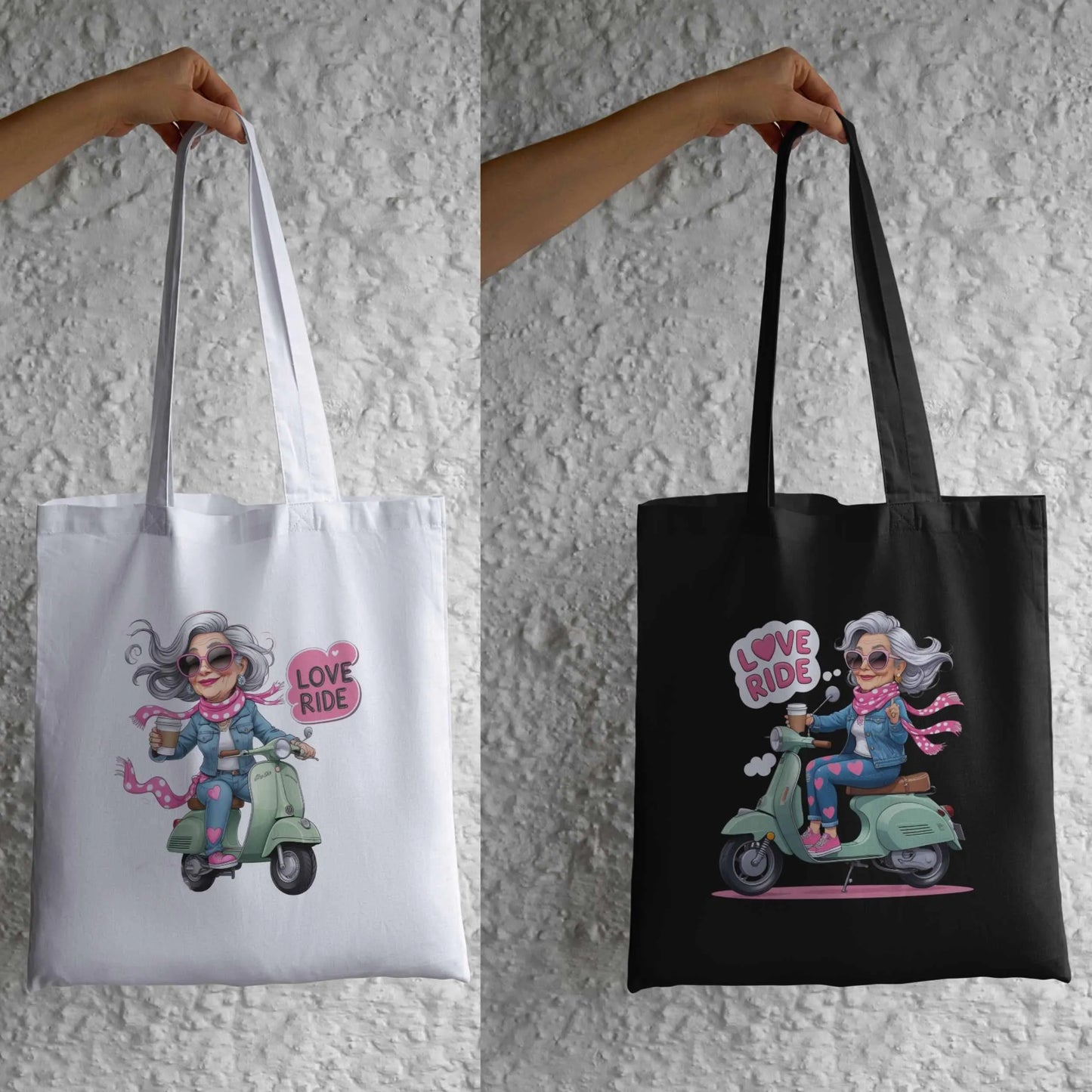 Cool Grandma on Scooter PNG Bundle | 5 Retro Coffee-Riding Nana Clipart Files | High-Res Transparent PNG for Sublimation & Apparel Digital File Style-Junction Custom Designs & Prints