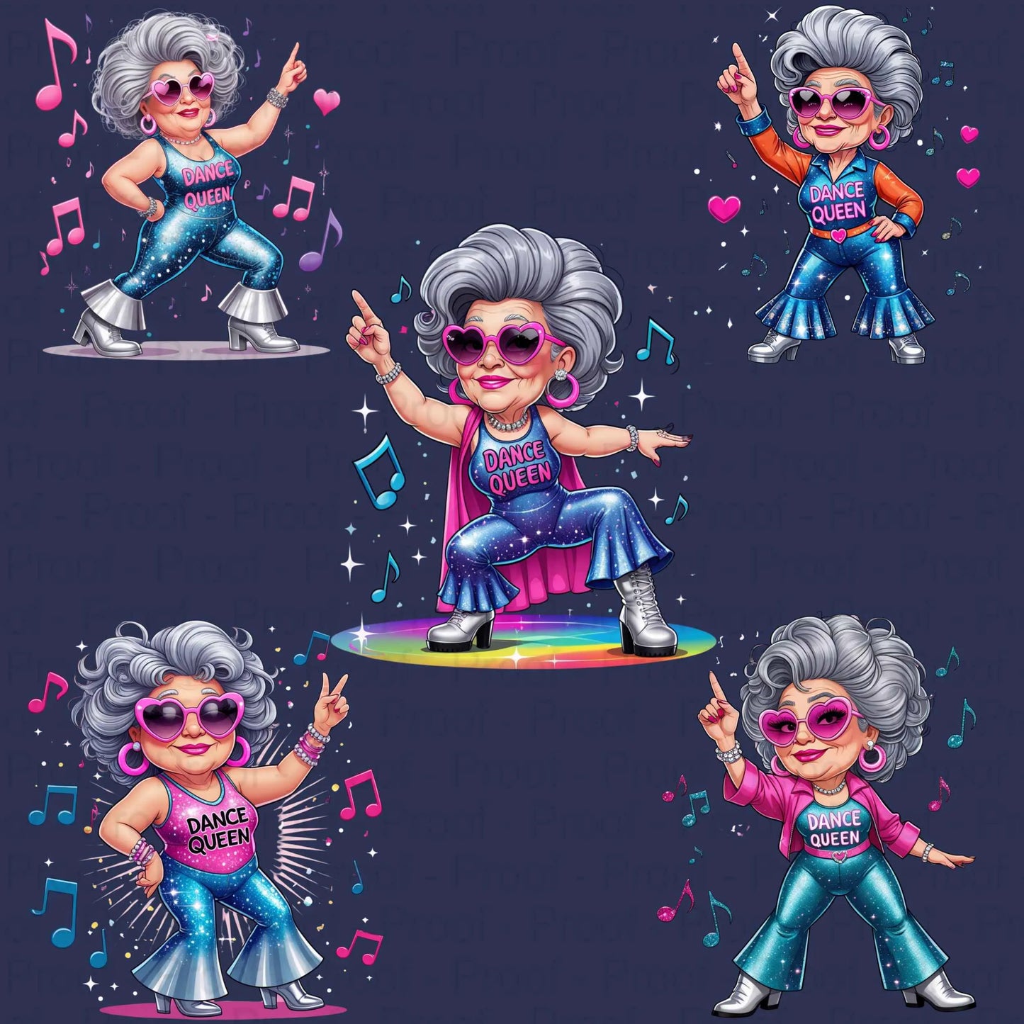 Disco Dancing Grandma PNG Bundle | 5 Sparkly Dance Queen Clipart Files | High-Res Transparent PNG for Sublimation T-Shirts & Mugs Digital File Style-Junction Custom Designs & Prints