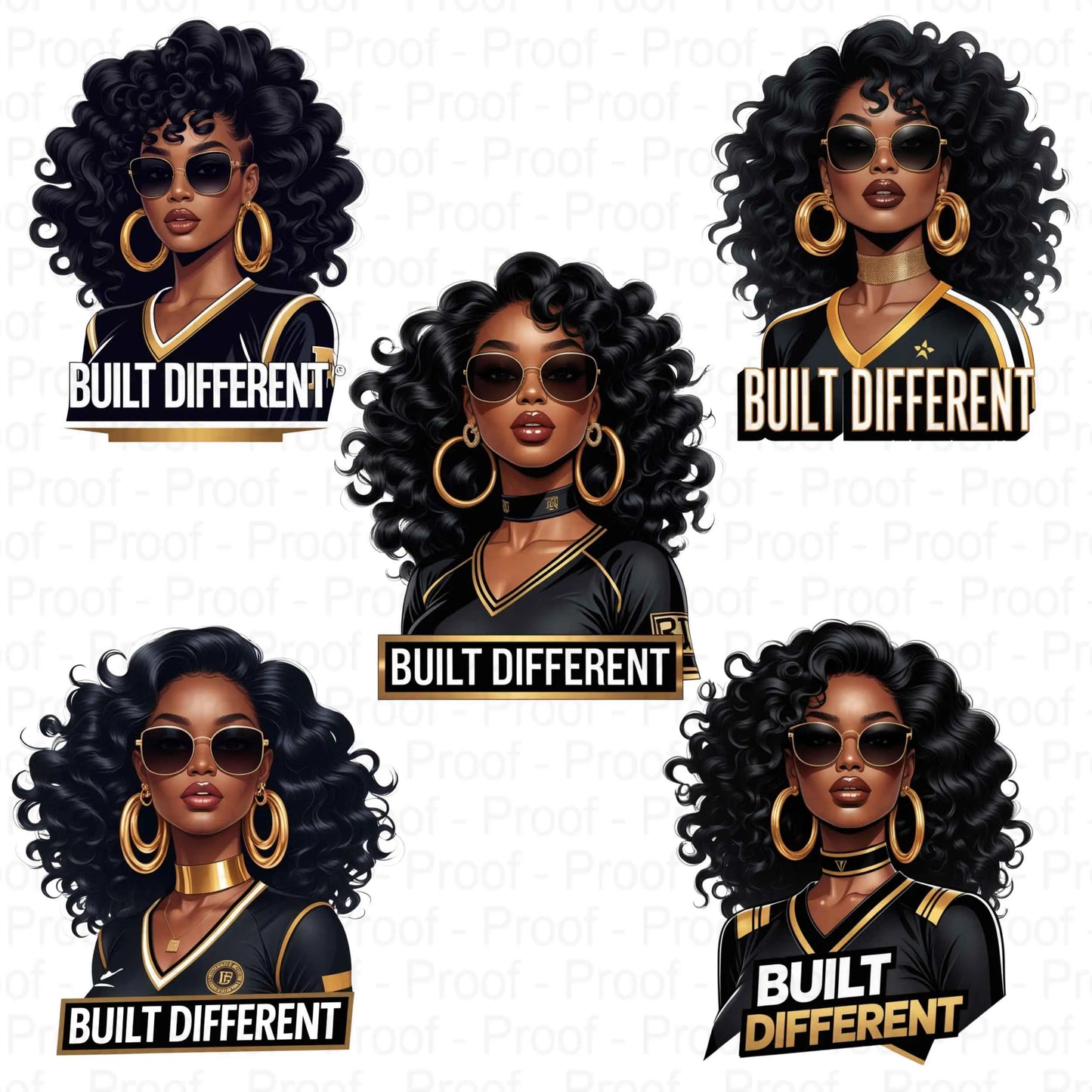 Built Different Black Queen PNG Bundle | 5 High-Res Transparent Clipart Files for Sublimation T-Shirts, Hoodies, Mugs, Tote Bags & More Digital File Style-Junction Custom Designs & Prints