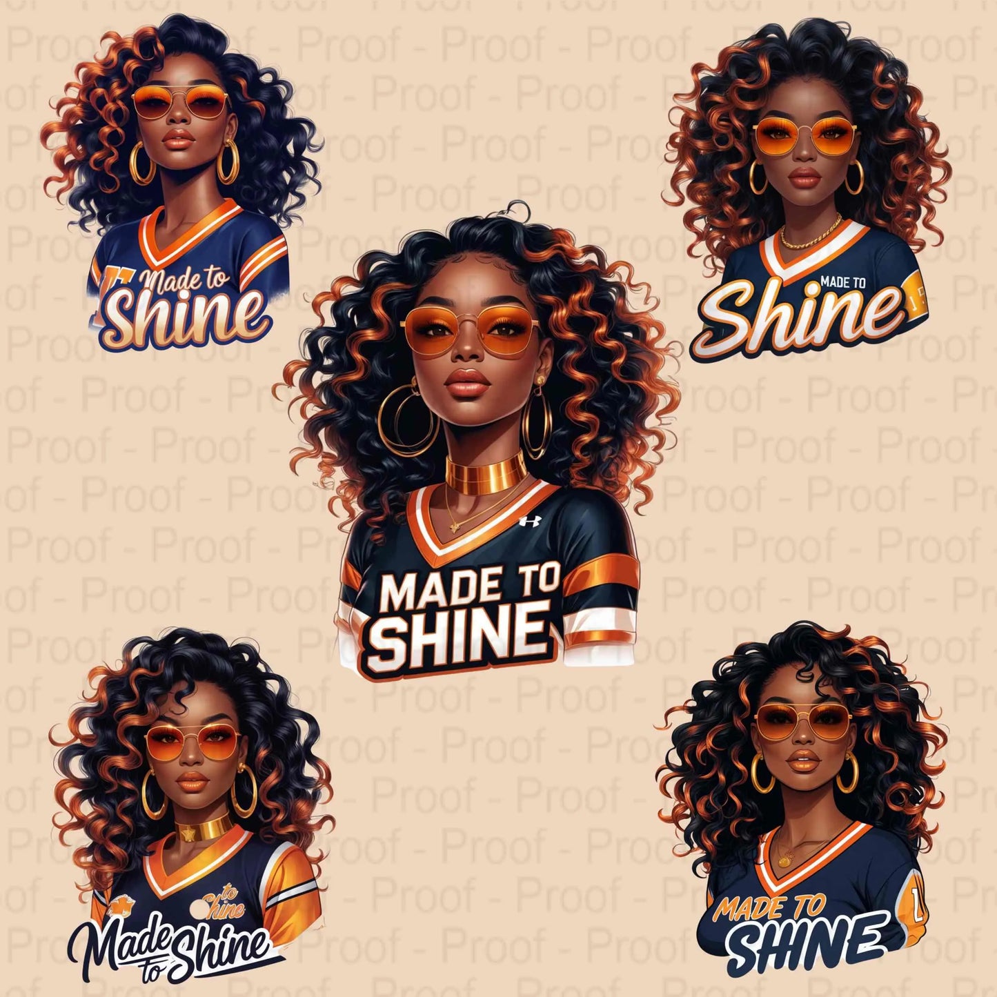 Made to Shine PNG Bundle | 5 Burnt Orange & Gold Afro Queen Clipart Files | High-Res Transparent PNG for Sublimation T-Shirts, Mugs More Digital File Style-Junction Custom Designs & Prints