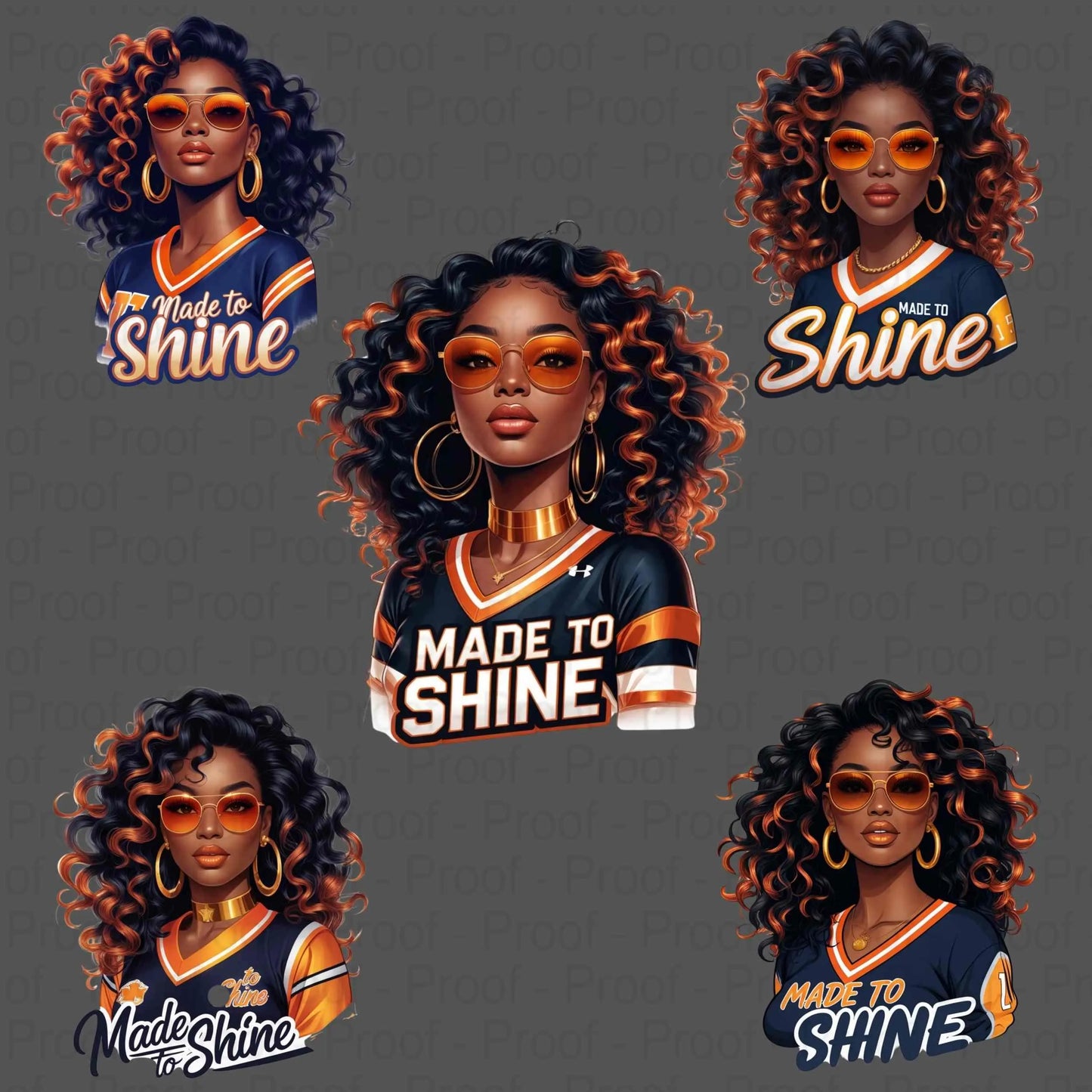 Made to Shine PNG Bundle | 5 Burnt Orange & Gold Afro Queen Clipart Files | High-Res Transparent PNG for Sublimation T-Shirts, Mugs More Digital File Style-Junction Custom Designs & Prints
