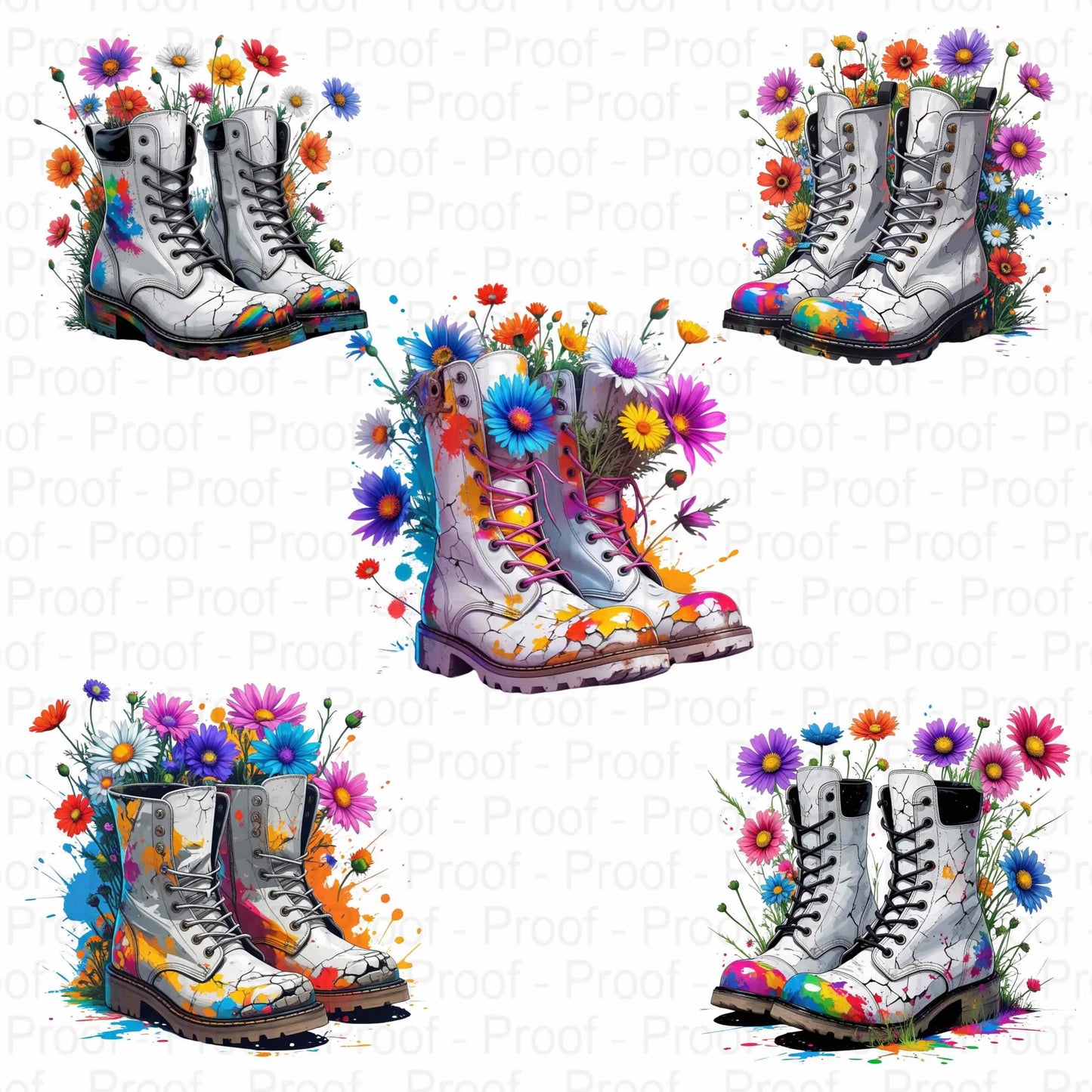 Festival Flair Rainbow Boots PNG Bundle | 5 Colorful Wildflower Sublimation Files | High-Res Transparent PNGs for Shirts, Mugs & More Digital File Style-Junction Custom Designs & Prints