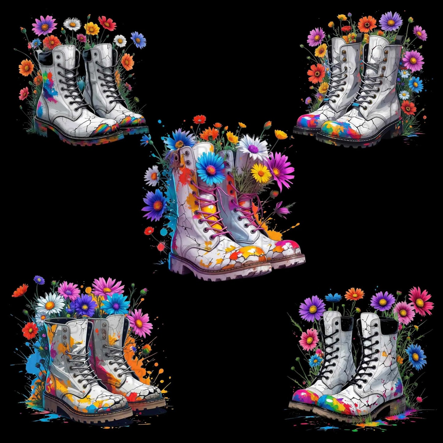 Festival Flair Rainbow Boots PNG Bundle | 5 Colorful Wildflower Sublimation Files | High-Res Transparent PNGs for Shirts, Mugs & More Digital File Style-Junction Custom Designs & Prints