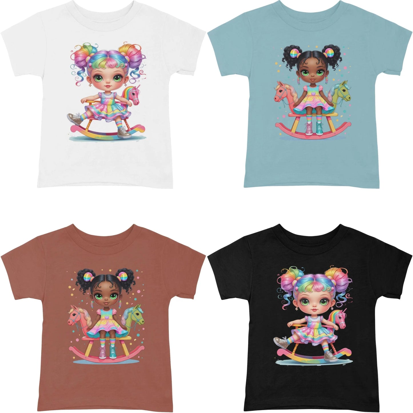 Rainbow Rocking Horse Girl Clipart Bundle | 8 High-Res Transparent PNGs for Sublimation, T-Shirts, Mugs, Tote Bags, and Stickers Digital File Style-Junction Custom Designs & Prints