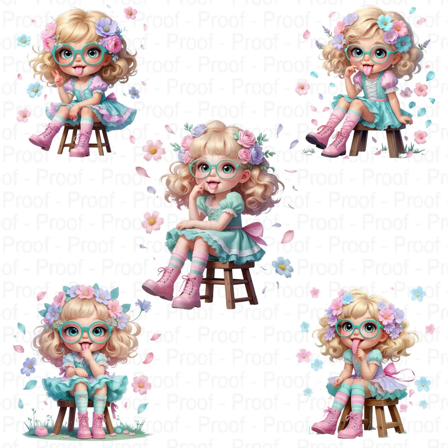 Pastel Girl Clipart PNG Bundle | 5 High-Res Transparent Files for Sublimation, T-Shirts, Mugs, Tote Bags, Wall Art, DIY Crafts Digital File Style-Junction Custom Designs & Prints