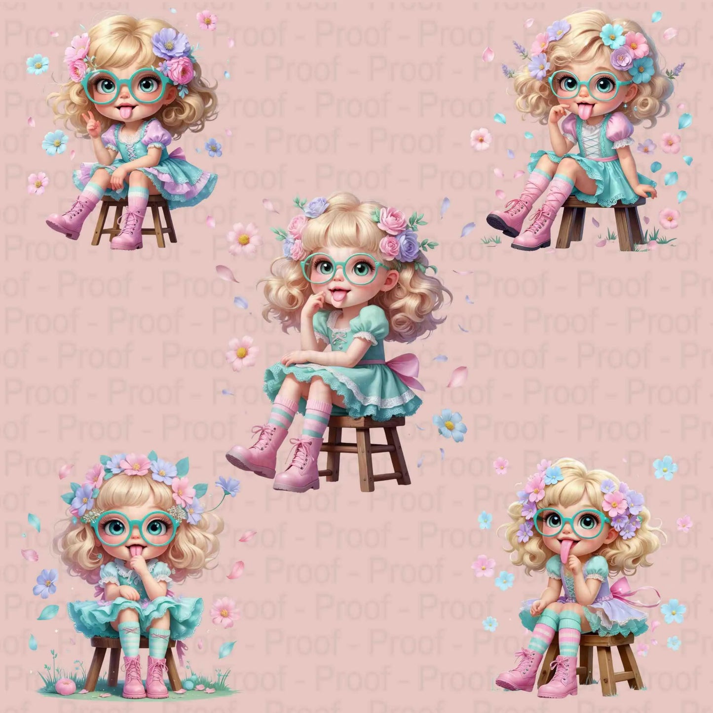 Pastel Girl Clipart PNG Bundle | 5 High-Res Transparent Files for Sublimation, T-Shirts, Mugs, Tote Bags, Wall Art, DIY Crafts Digital File Style-Junction Custom Designs & Prints