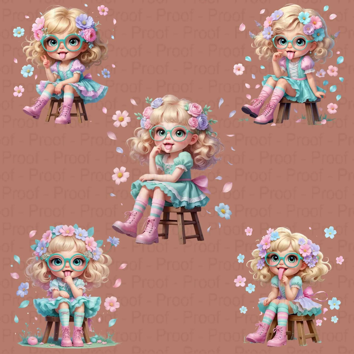 Pastel Girl Clipart PNG Bundle | 5 High-Res Transparent Files for Sublimation, T-Shirts, Mugs, Tote Bags, Wall Art, DIY Crafts Digital File Style-Junction Custom Designs & Prints