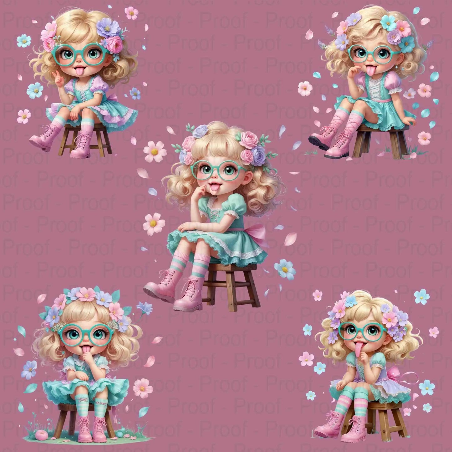 Pastel Girl Clipart PNG Bundle | 5 High-Res Transparent Files for Sublimation, T-Shirts, Mugs, Tote Bags, Wall Art, DIY Crafts Digital File Style-Junction Custom Designs & Prints