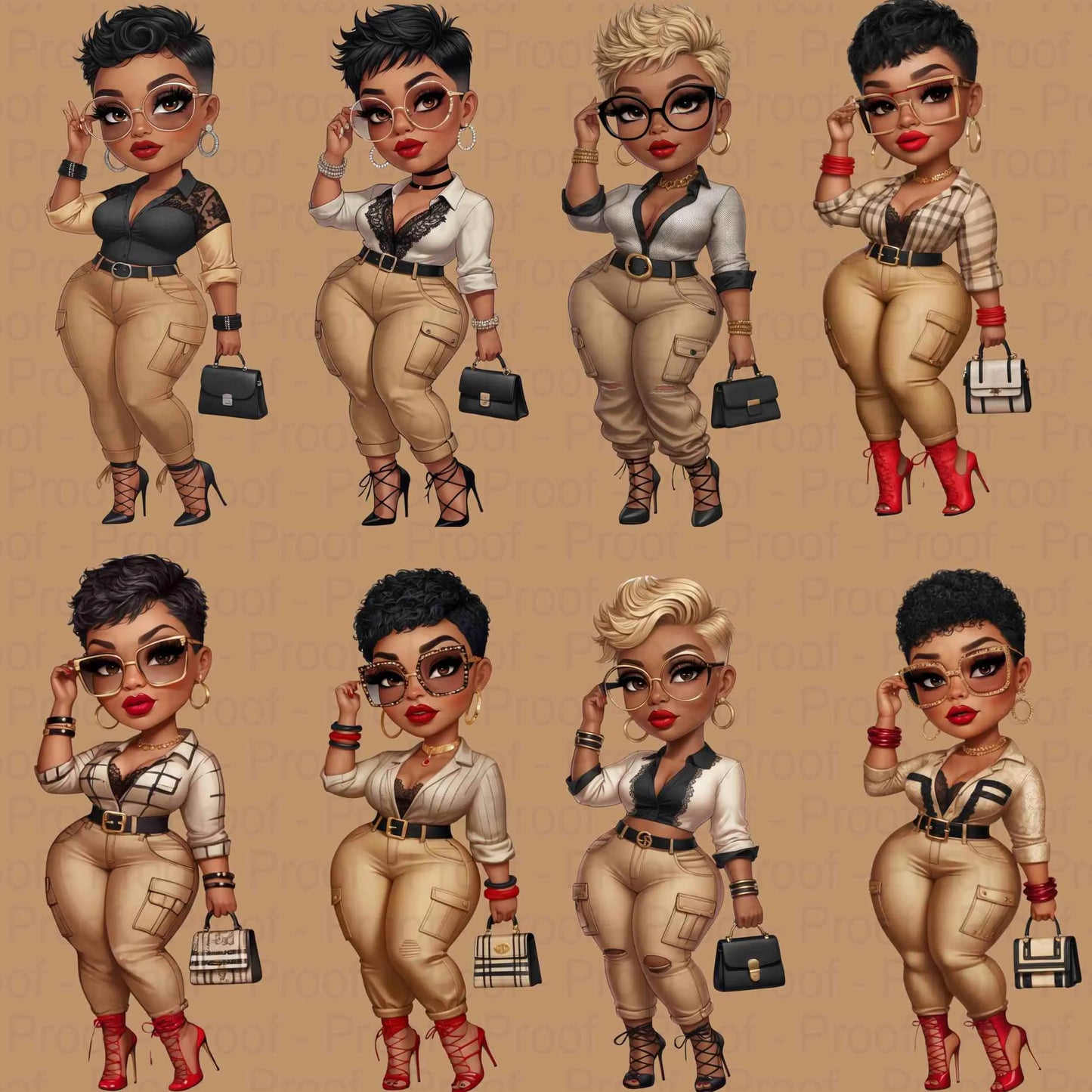 Curvy Chic Woman PNG Bundle | 8 High-Res Transparent Files for Sublimation, T-Shirts, Tote Bags, Mugs, Fashion Branding & Wall Art Digital File Style-Junction Custom Designs & Prints