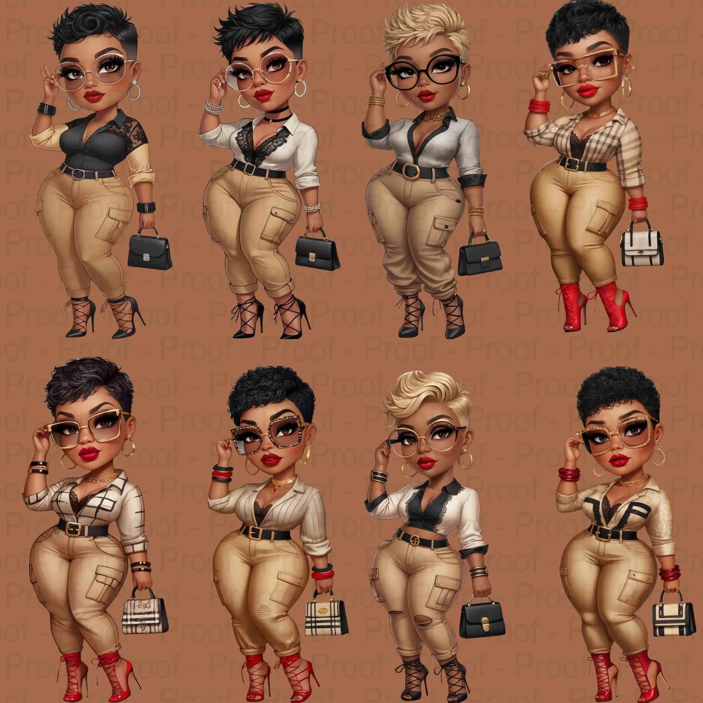 Curvy Chic Woman PNG Bundle | 8 High-Res Transparent Files for Sublimation, T-Shirts, Tote Bags, Mugs, Fashion Branding & Wall Art Digital File Style-Junction Custom Designs & Prints
