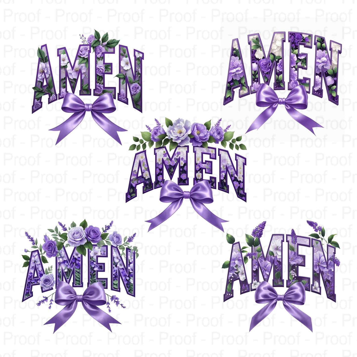 Purple Floral AMEN Varsity Letter Digital PNG Bundle – 5 High-Resolution Transparent Faith-Inspired Word Art Designs for Apparel, Mugs More Digital File Style-Junction Custom Designs & Prints