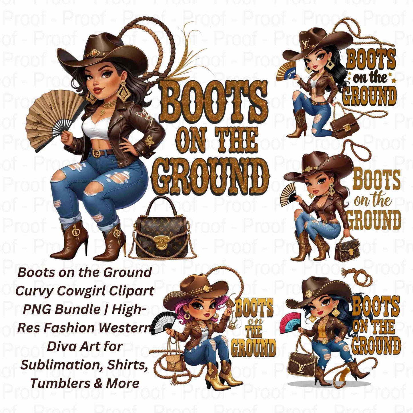 Boots on the Ground Curvy Cowgirl Clipart PNG Bundle | High-Res Fashion Western Diva Art for Sublimation, Shirts, Tumblers & More Digital File Style-Junction Custom Designs & Prints