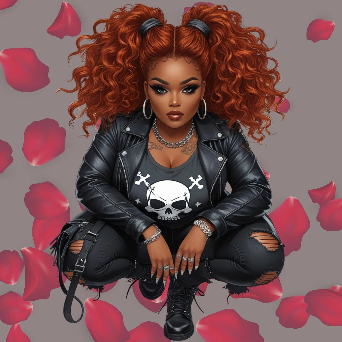 Edgy Black Girl Clipart Bundle | 3 PNG Digital Downloads | Curvy Fashion Goth Aesthetic | 300 DPI Transparent Files for Sublimation & DTF Digital File Style-Junction Custom Designs & Prints