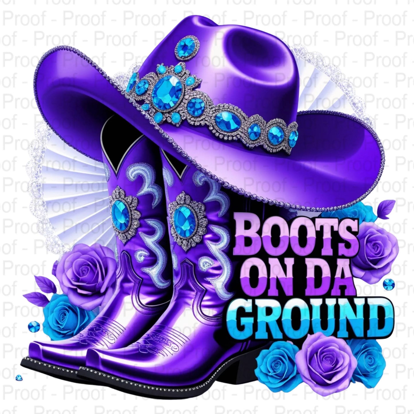 Purple Cowgirl Boots Hat Fan Floral "Boots On Da Ground" PNG Bundle – 5 Unique High-Res Transparent Files for Sublimation & Printables Digital File Style-Junction Custom Designs & Prints