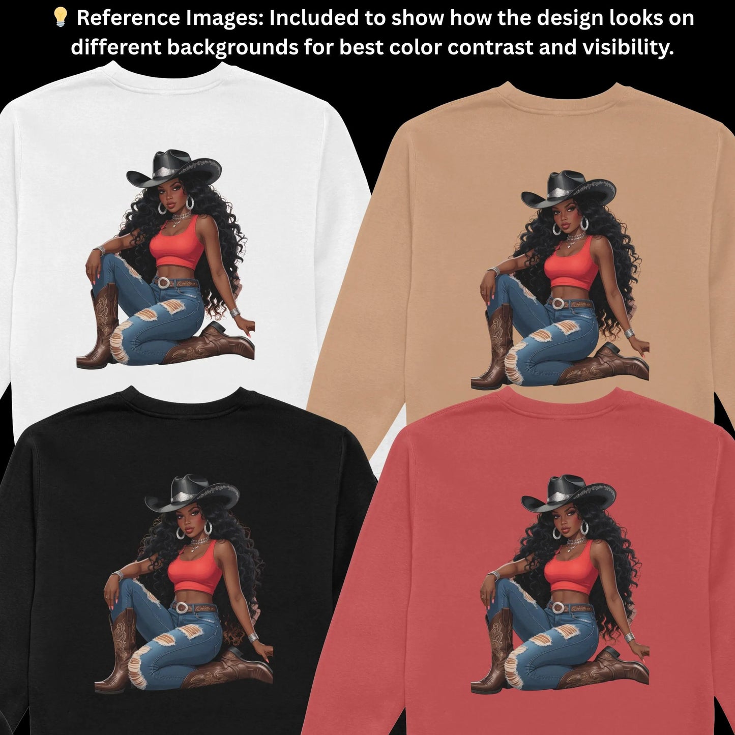 Desert Sunset Sistas Cowgirl PNG Bundle | 5 Black Cowgirl Clipart Illustrations | Transparent PNGs for Sublimation T-Shirts, Mugs. Digital File Style-Junction Custom Designs & Prints