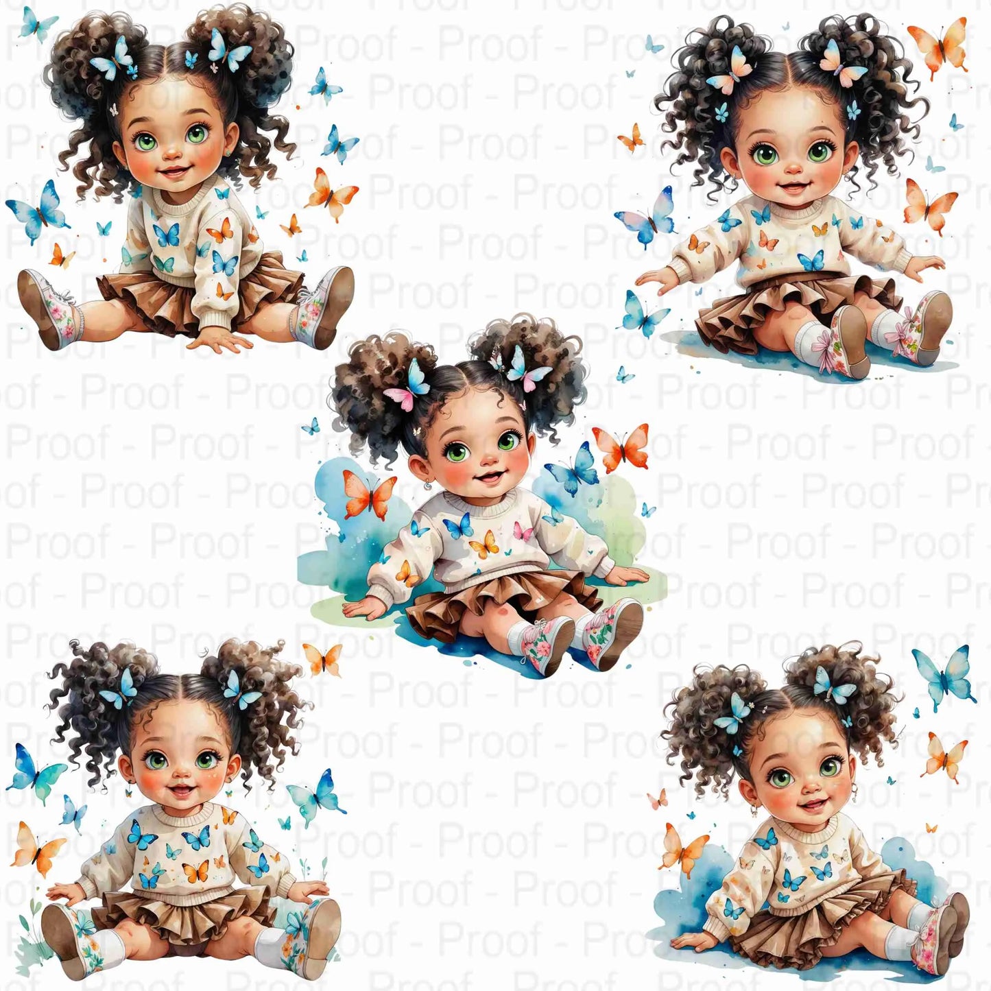 Watercolor Toddler Girl with Butterflies Clipart | 5 High-Res PNGs | Sublimation Bundle for Shirts, Mugs, Tote Bags & DIY Projects Digital File Style-Junction Custom Designs & Prints