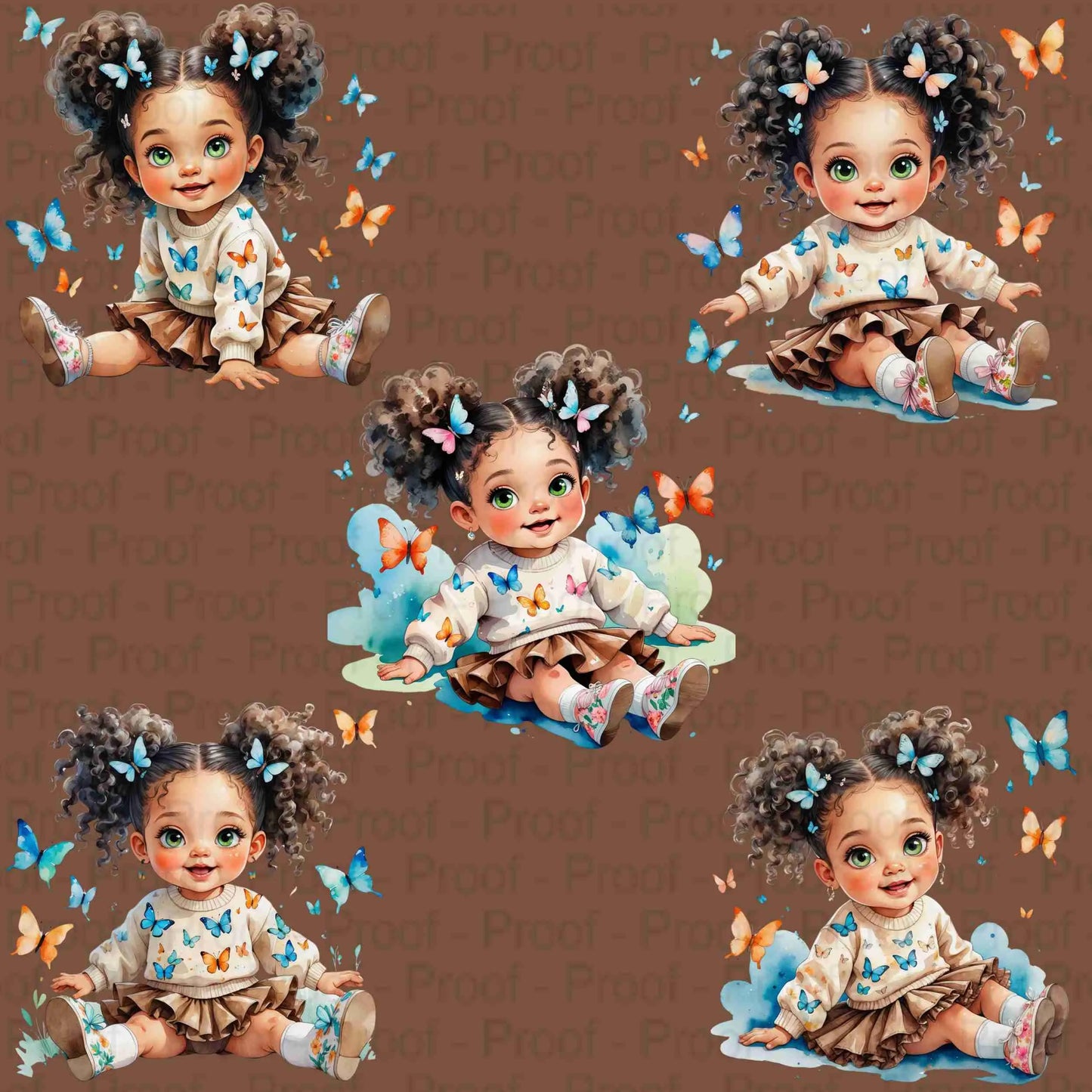 Watercolor Toddler Girl with Butterflies Clipart | 5 High-Res PNGs | Sublimation Bundle for Shirts, Mugs, Tote Bags & DIY Projects Digital File Style-Junction Custom Designs & Prints