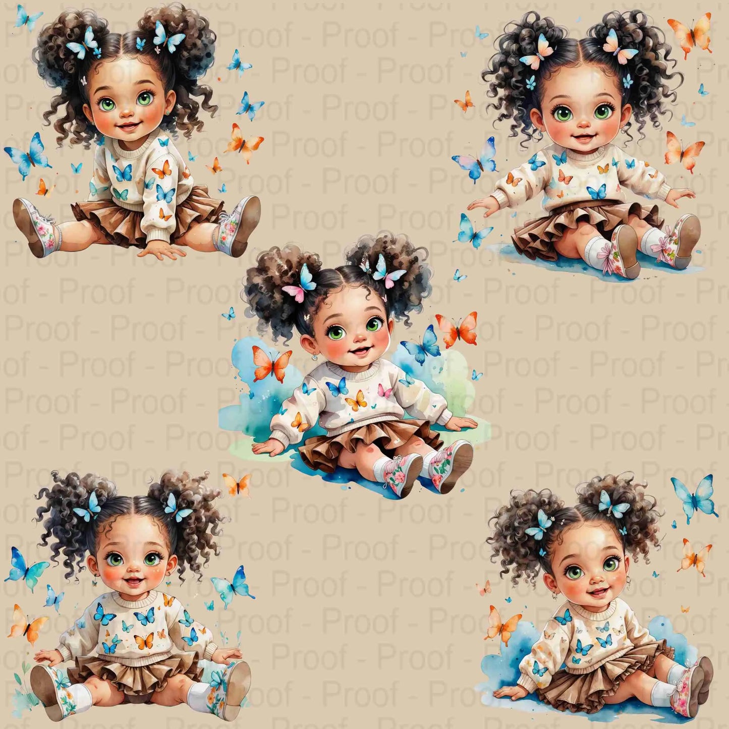 Watercolor Toddler Girl with Butterflies Clipart | 5 High-Res PNGs | Sublimation Bundle for Shirts, Mugs, Tote Bags & DIY Projects Digital File Style-Junction Custom Designs & Prints