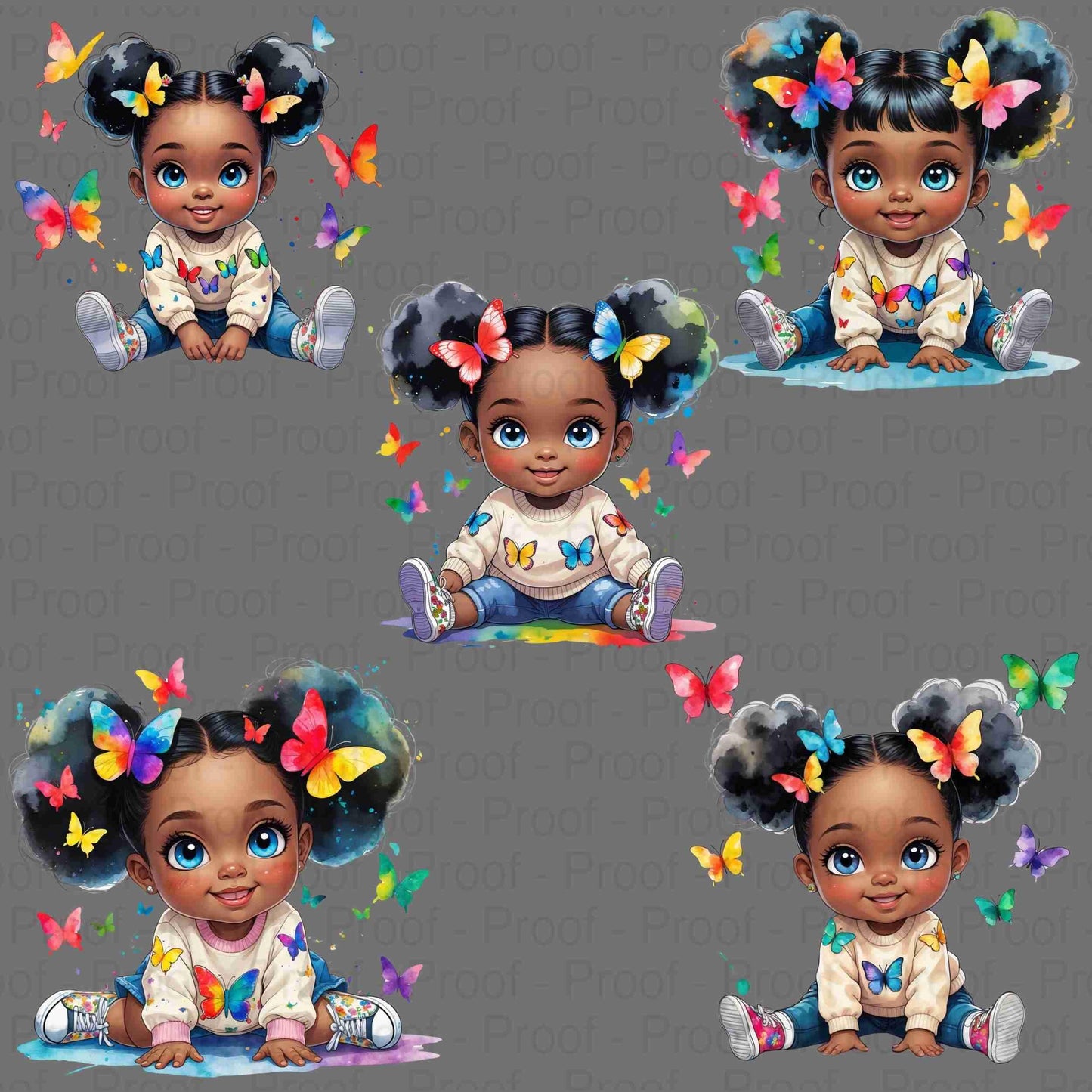 Rainbow Butterfly Black Girl PNG Bundle | 5 High-Res Sublimation Files for T-Shirts, Mugs, Tote Bags | Transparent Background, 300 DPI Digital File Style-Junction Custom Designs & Prints