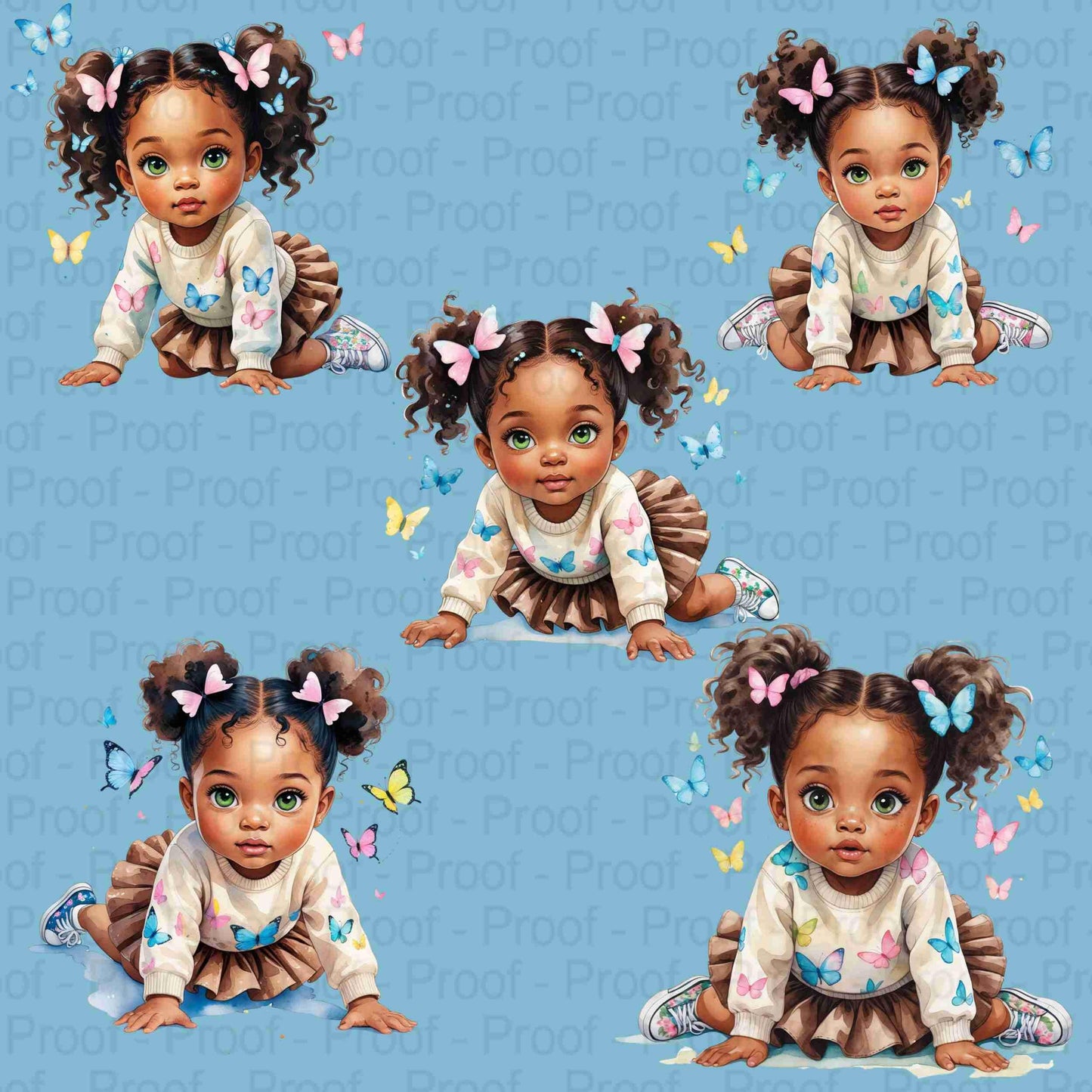 Whimsical Black Girl Butterfly Clipart Bundle | 5 PNGs | Watercolor Toddler Art for Sublimation, T-Shirts, Mugs, Tote Bags | 300 DPI Digital File Style-Junction Custom Designs & Prints