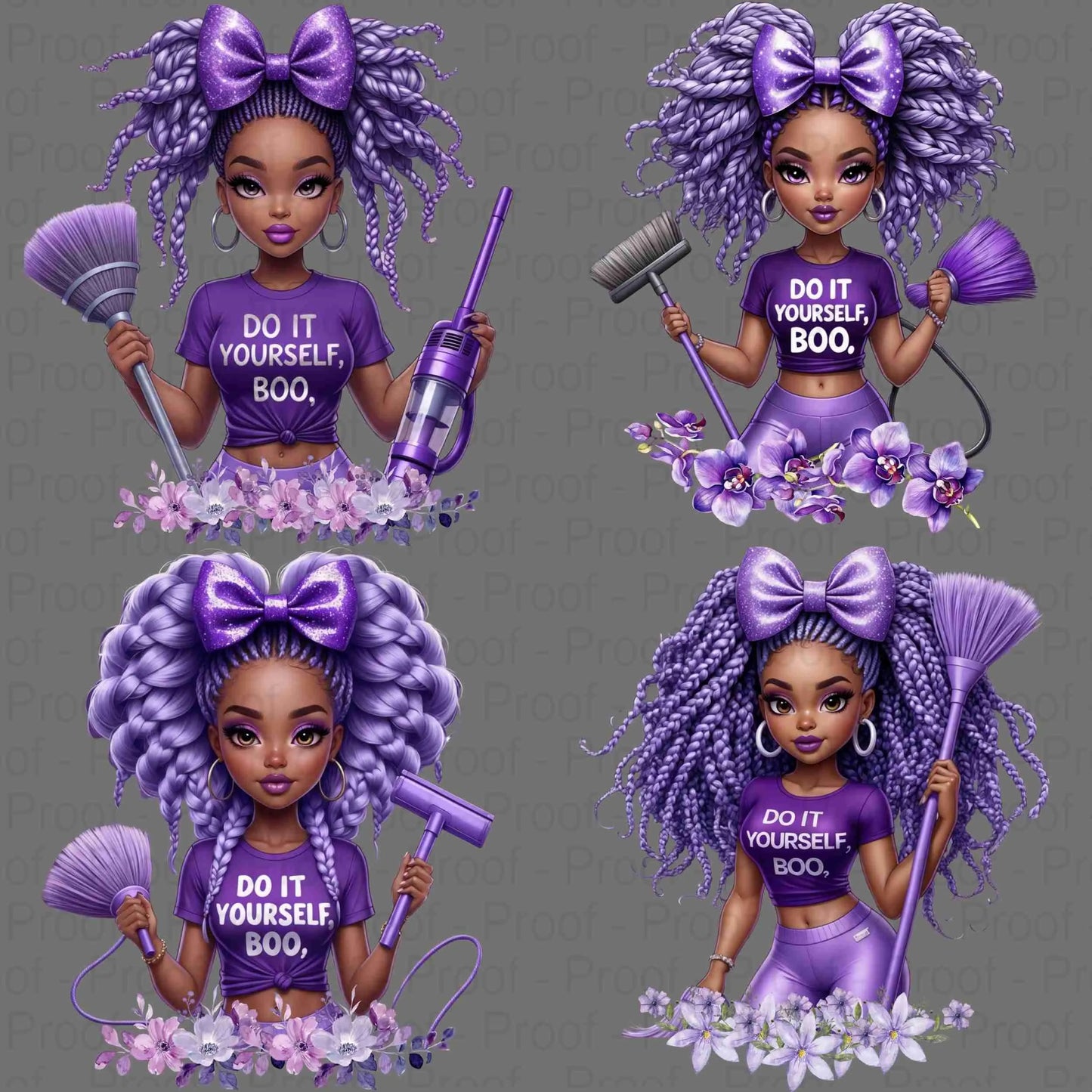 Black Girl Lavender Clipart Bundle “Do It Yourself Boo” | 4 High-Res Sublimation PNGs | Transparent, 300 DPI for Shirts, Mugs, Totes & More Digital File Style-Junction Custom Designs & Prints
