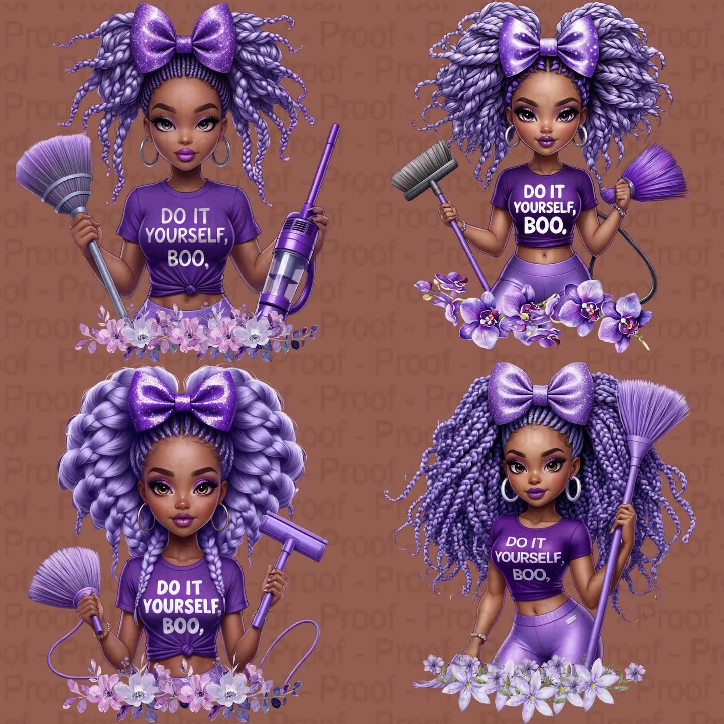 Black Girl Lavender Clipart Bundle “Do It Yourself Boo” | 4 High-Res Sublimation PNGs | Transparent, 300 DPI for Shirts, Mugs, Totes & More Digital File Style-Junction Custom Designs & Prints