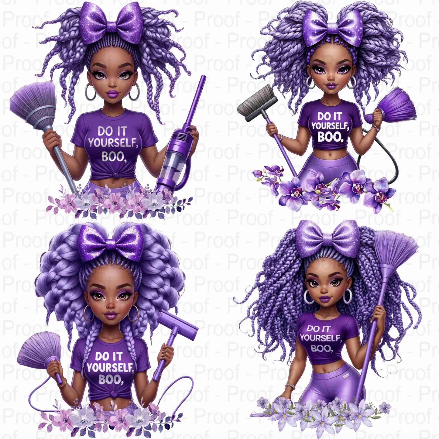 Black Girl Lavender Clipart Bundle “Do It Yourself Boo” | 4 High-Res Sublimation PNGs | Transparent, 300 DPI for Shirts, Mugs, Totes & More Digital File Style-Junction Custom Designs & Prints