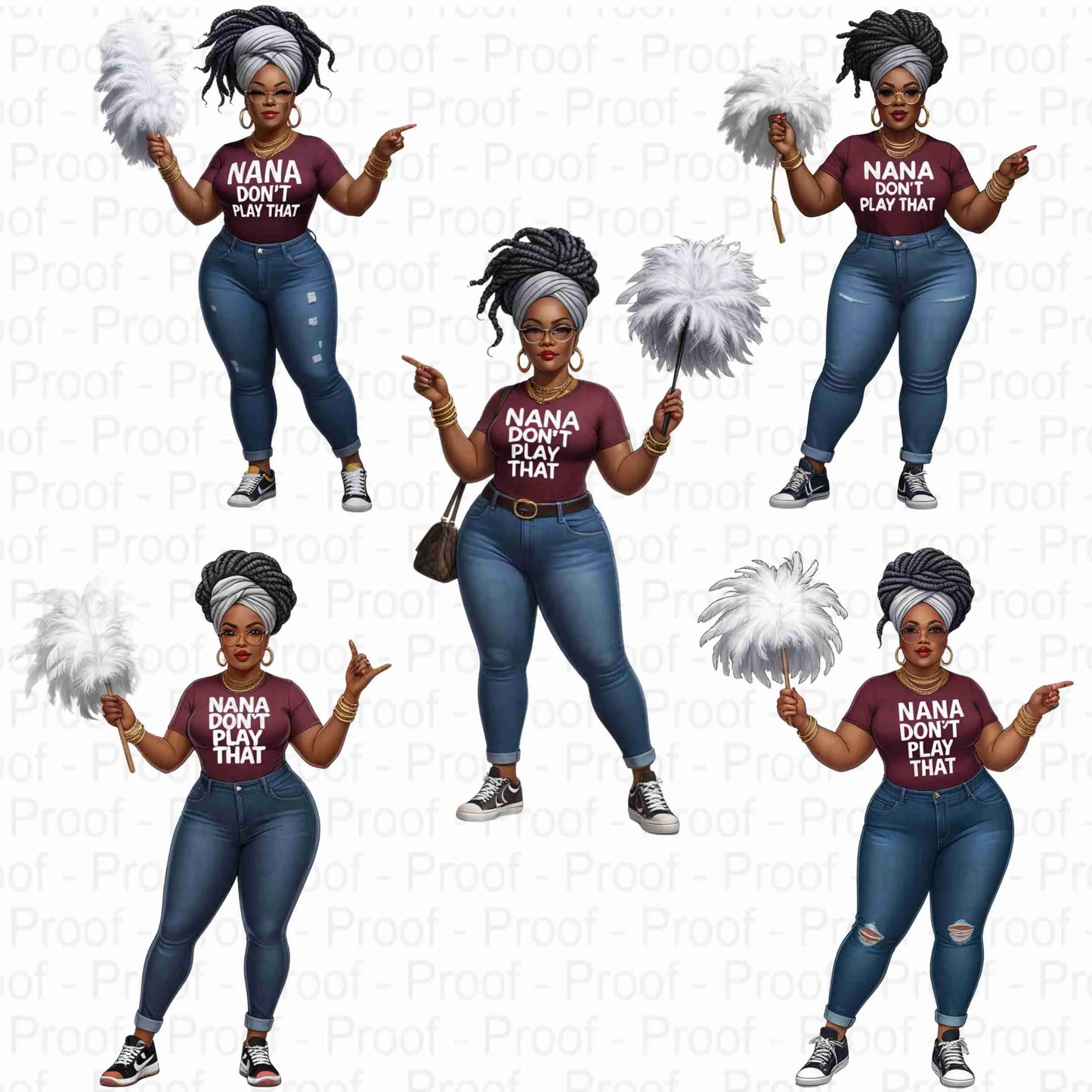 Curvy Nana PNG Bundle | “Nana Don’t Play That” Transparent Clipart for Sublimation | 5 High-Res PNGs for Shirts, Mugs, Tote Bags & More Digital File Style-Junction Custom Designs & Prints